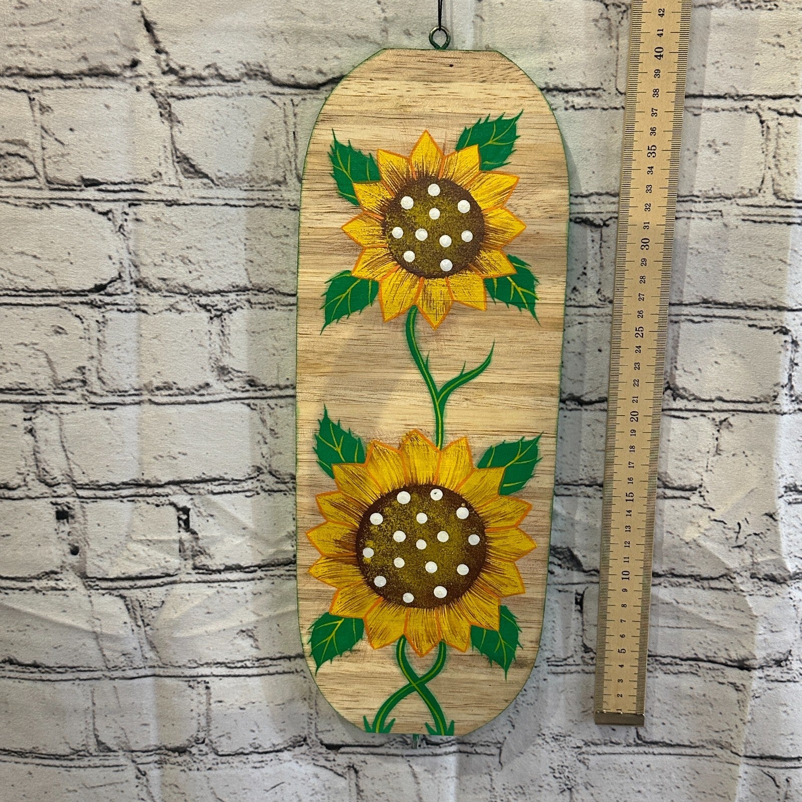 40cm Yellow Sunflower Pattern Wind Spinner Wooden Spiral Mobile Garden Ornament3
