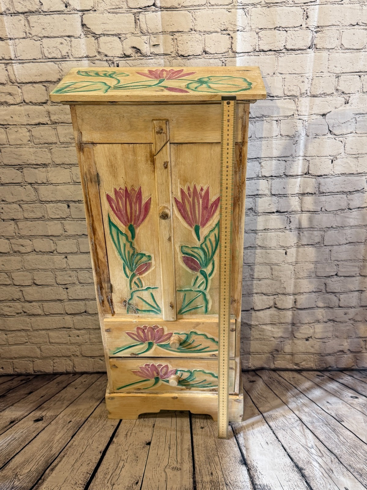 100cm x 45cm Flower 2 Door Pillar Wooden Side Cabinet Living Storage Furniture6