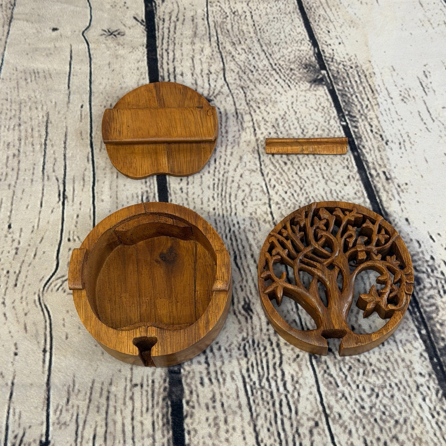 Round Tree Of Life 4 Bit Wooden Puzzle Box Secret Box Magic Trinket Handmade1
