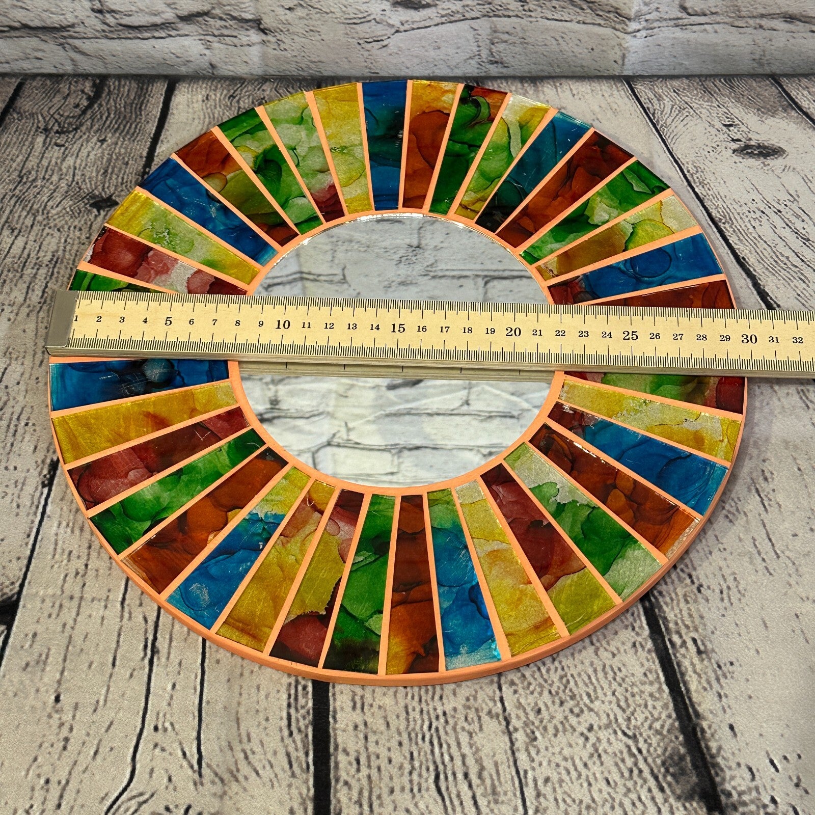 Rainbow Terracotta Line Mosaic Tile Wall Mirror 30cm x 30cm 12 Inches Handmade3