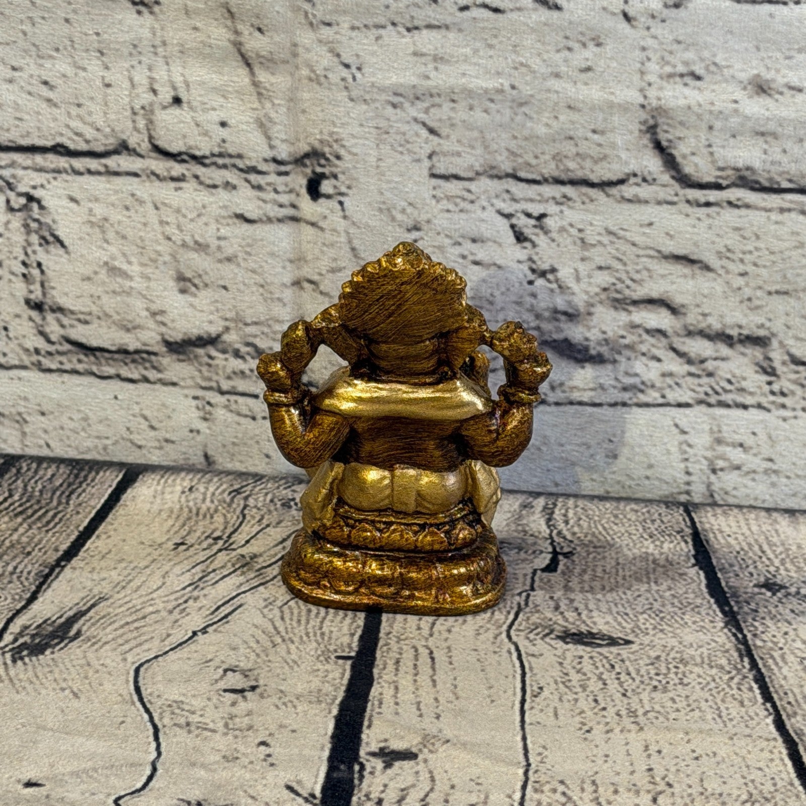 Bronze & Bronze 12cm Small Ganesh Ganesa Sitting On Lotus Statue Resin Hindu4
