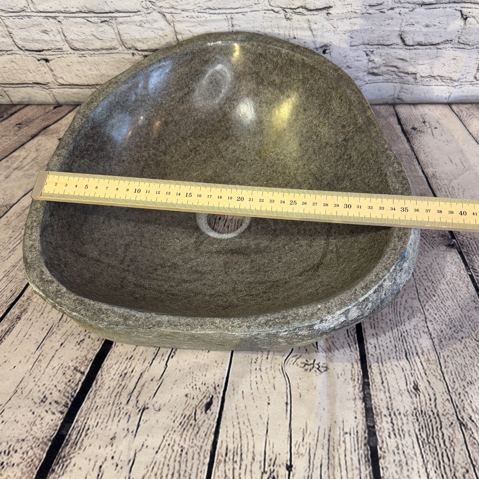 36cm x 37cm Wash Basin Bathroom Counter Top Washing River Stone Bowl Sink No 267