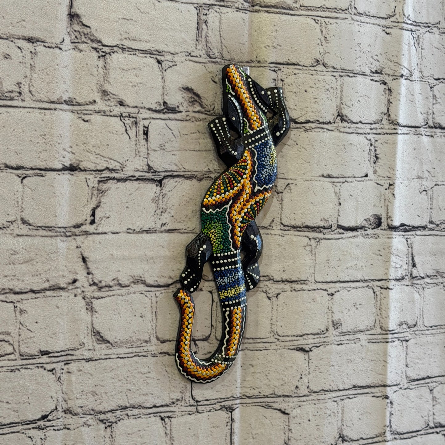 30cm Gecko Carved Wooden Dot Painted Ethnic Tribal Tiki Wall Art No 1 New0