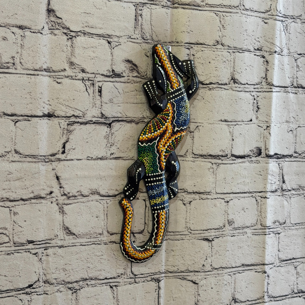 30cm Gecko Carved Wooden Dot Painted Ethnic Tribal Tiki Wall Art No 1 New0