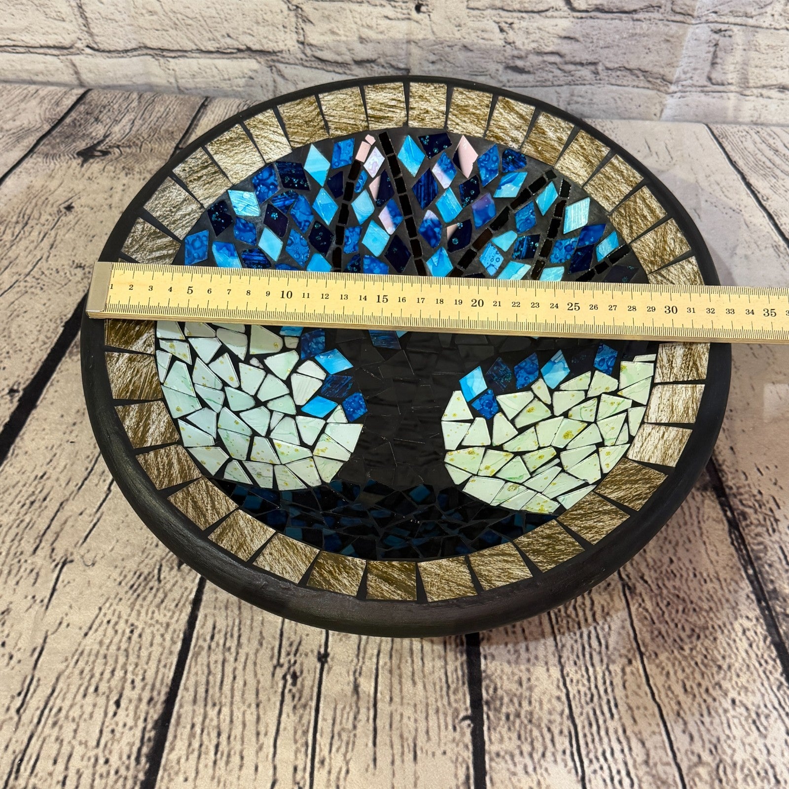 35cm Tree Of Life Blue Grey Round Mosaic Handmade Ceramic Glass Tile Bowl Fruit1