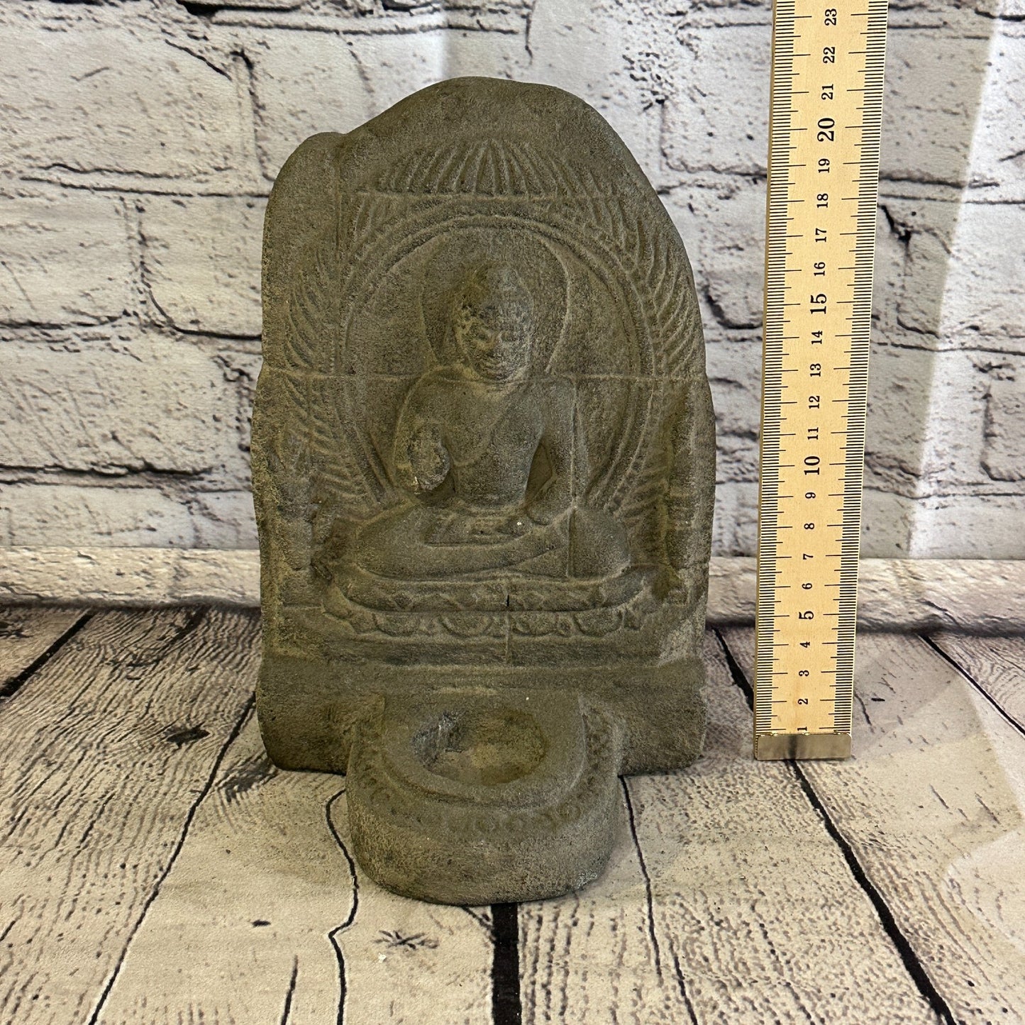 Flat Thai Buddha Candle Stone Garden 20cm Ornament Outdoor Indoor Statue Hindu7