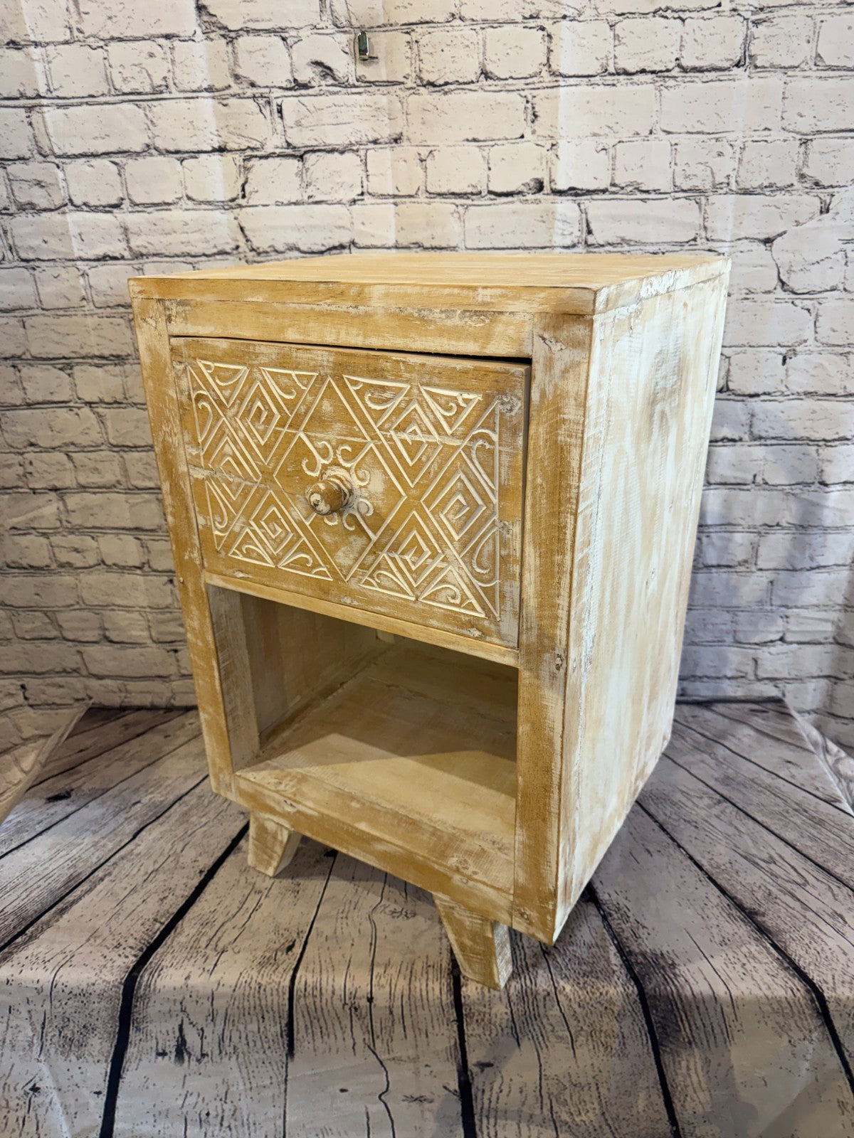 60cm x 40cm White 1 Draw Pillar Wooden Side Cabinet Living Storage Furniture0