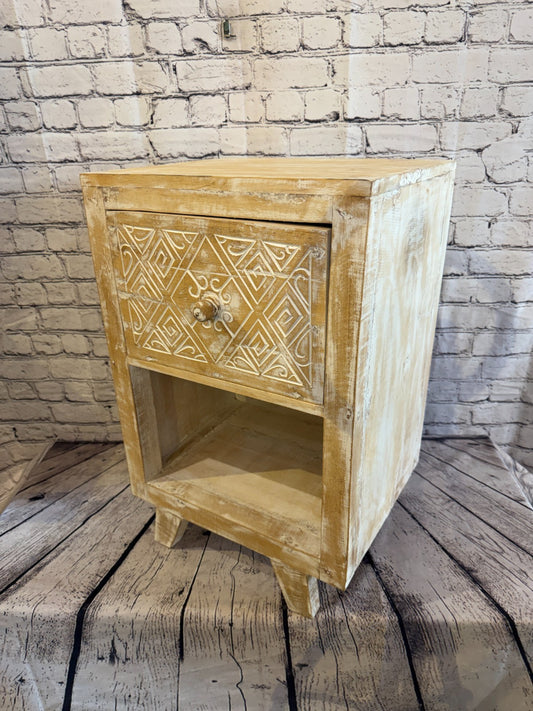 60cm x 40cm White 1 Draw Pillar Wooden Side Cabinet Living Storage Furniture0
