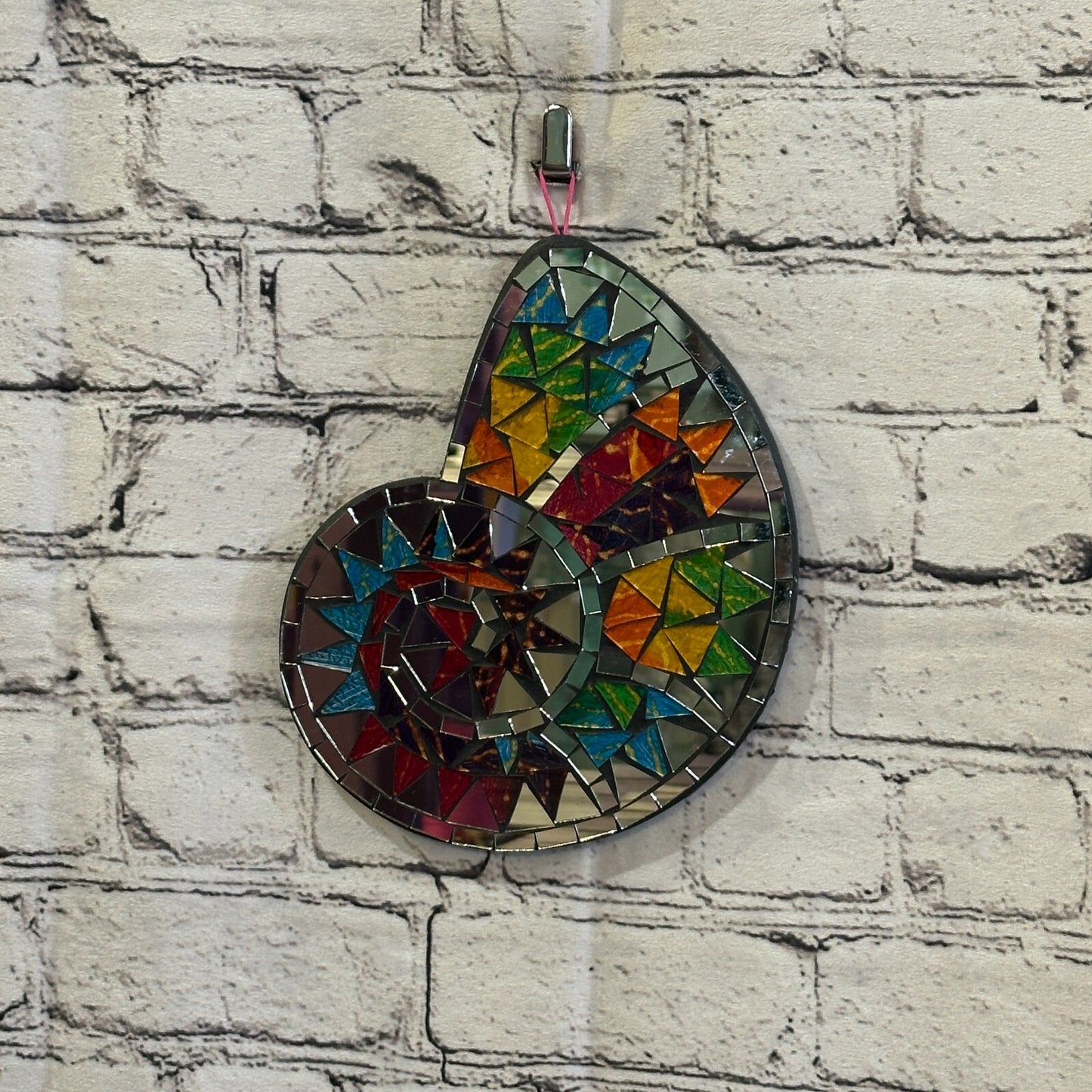 Rainbow Nautilus Shell Mosaic Tile Wall Mirror 20cm x 15cm Handmade New2