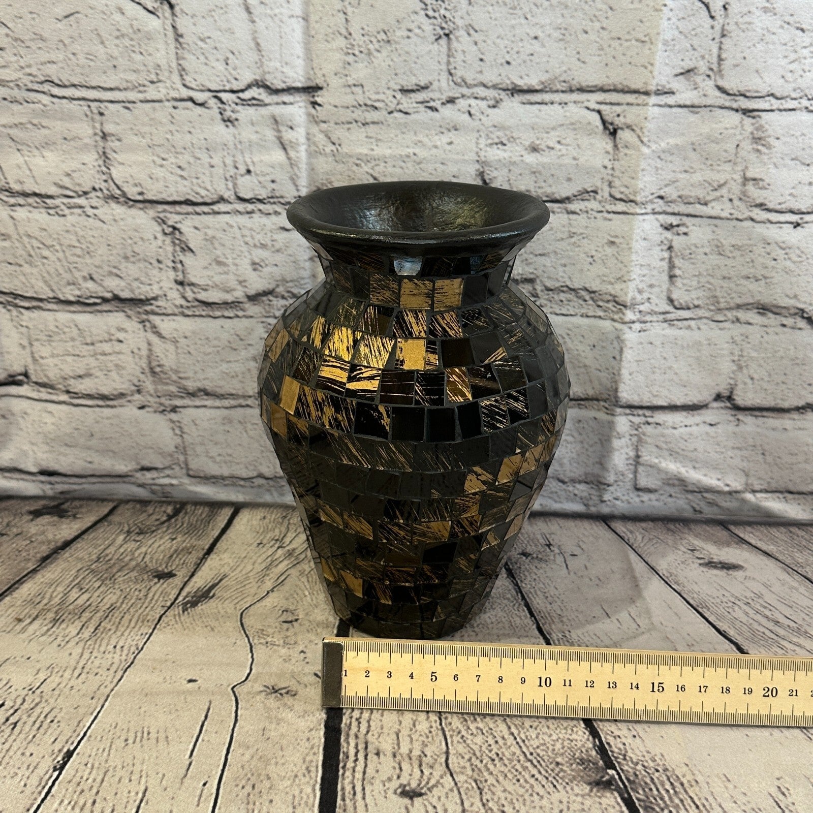 20cm Brown Gold Hand Painted Glass Mosaic Terracotta Vase Vessel Ceramic Pottery3