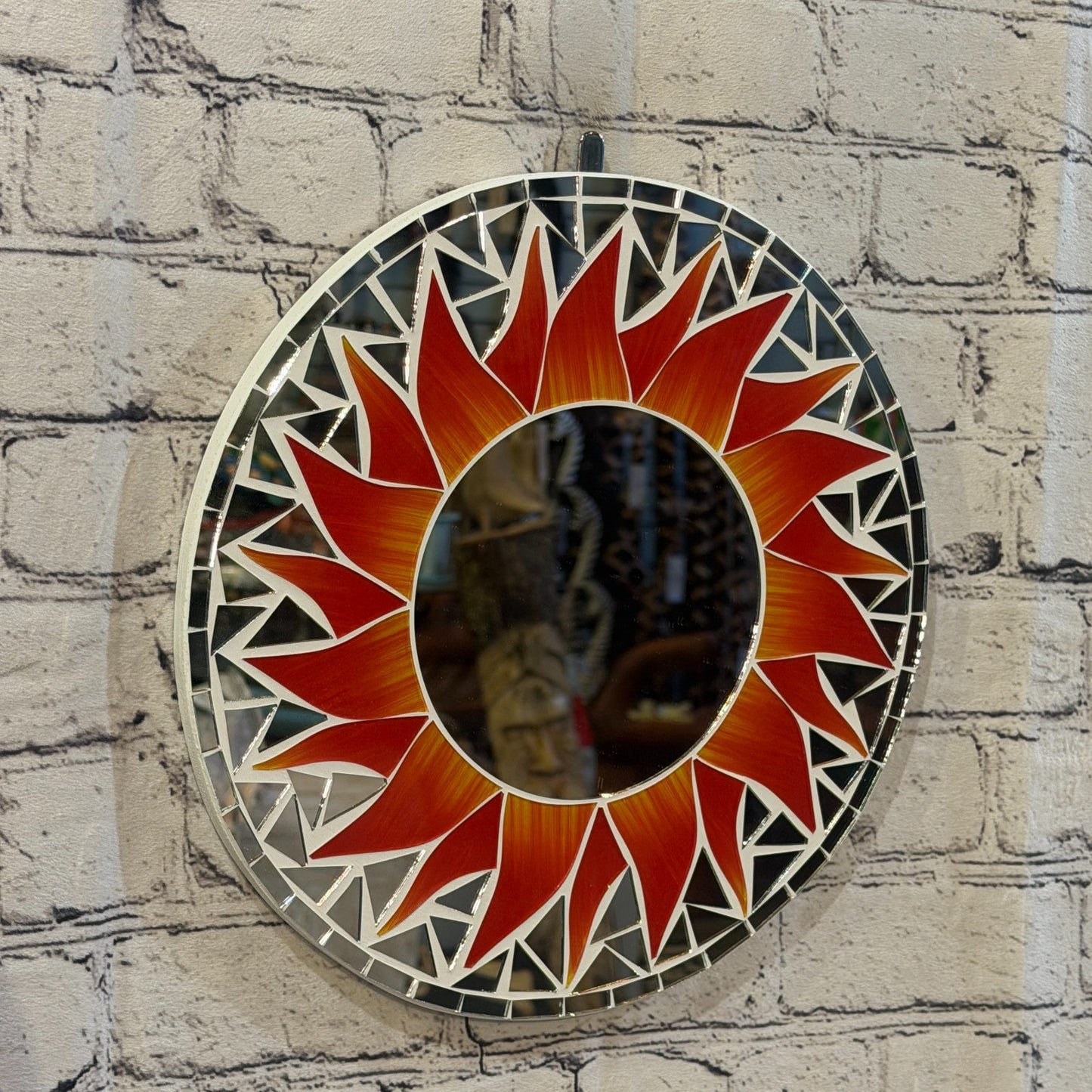 Red Sun Flame Mosaic Tile Wall Mirror 30cm x 30cm 12 Inches Handmade0