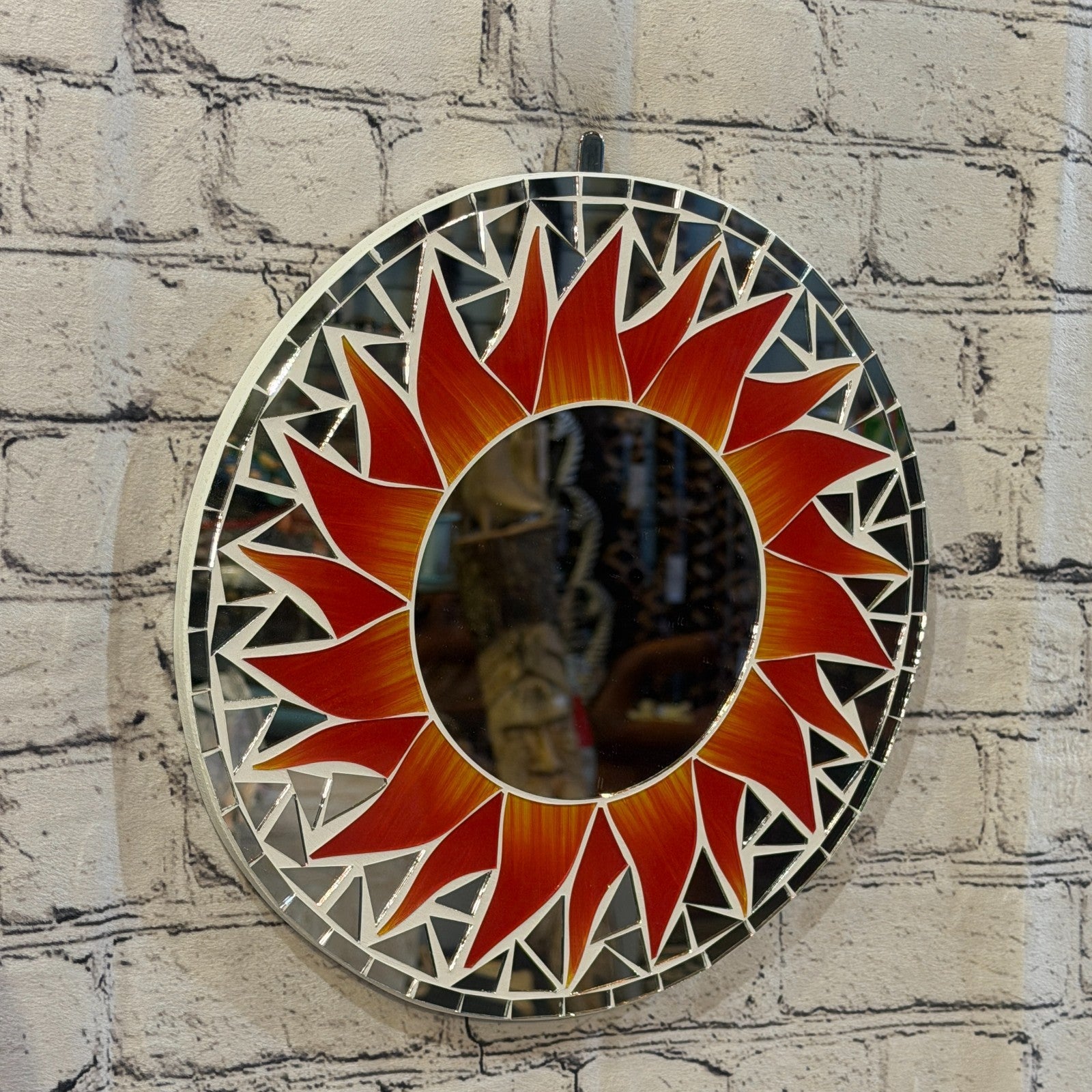 Red Sun Flame Mosaic Tile Wall Mirror 30cm x 30cm 12 Inches Handmade0