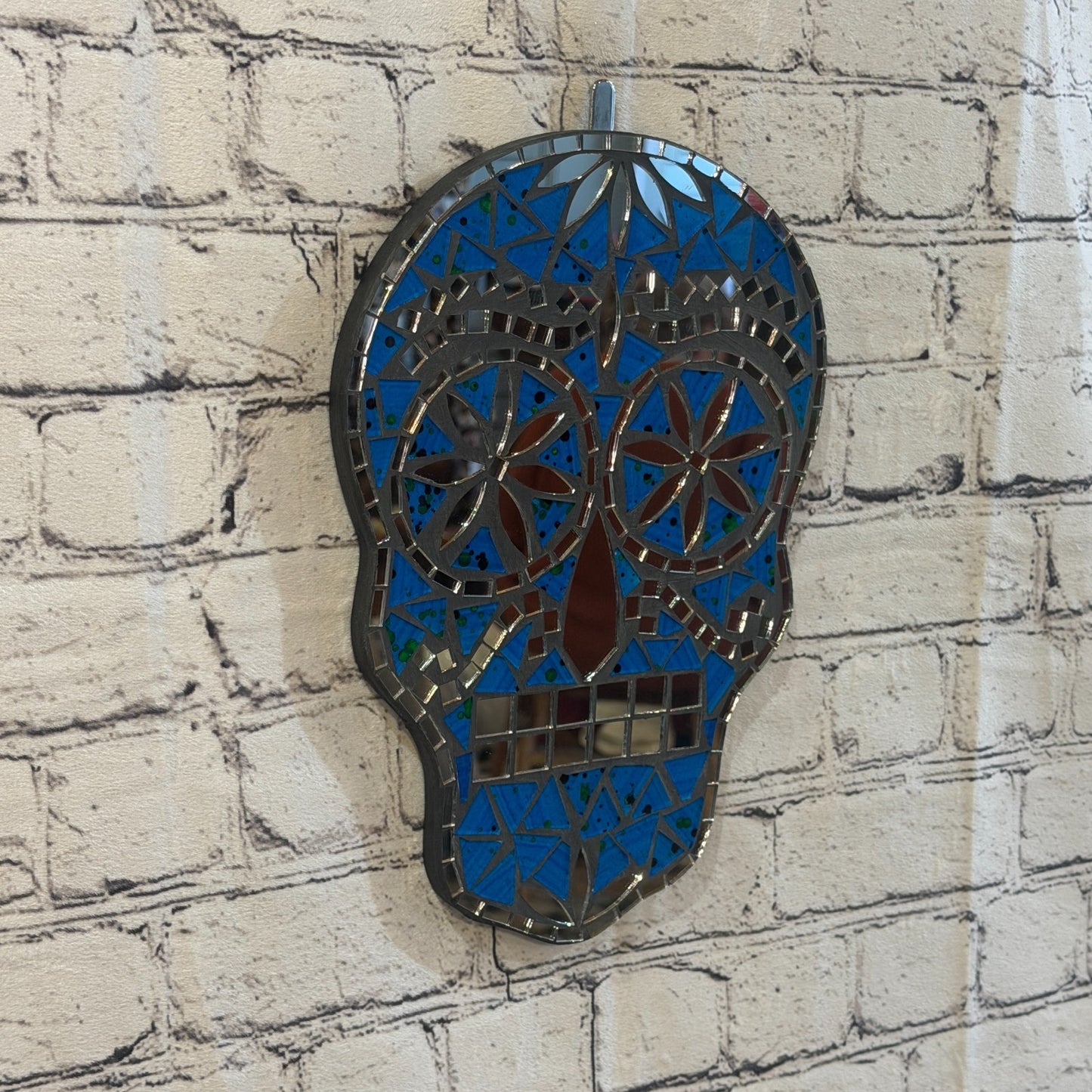 Blue Skull Mosaic Tile Wall Mirror 30cm x 20cm 12 Inches Handmade New1
