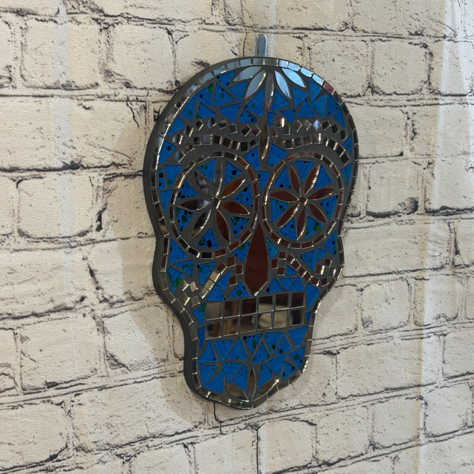 Blue Skull Mosaic Tile Wall Mirror 30cm x 20cm 12 Inches Handmade New1
