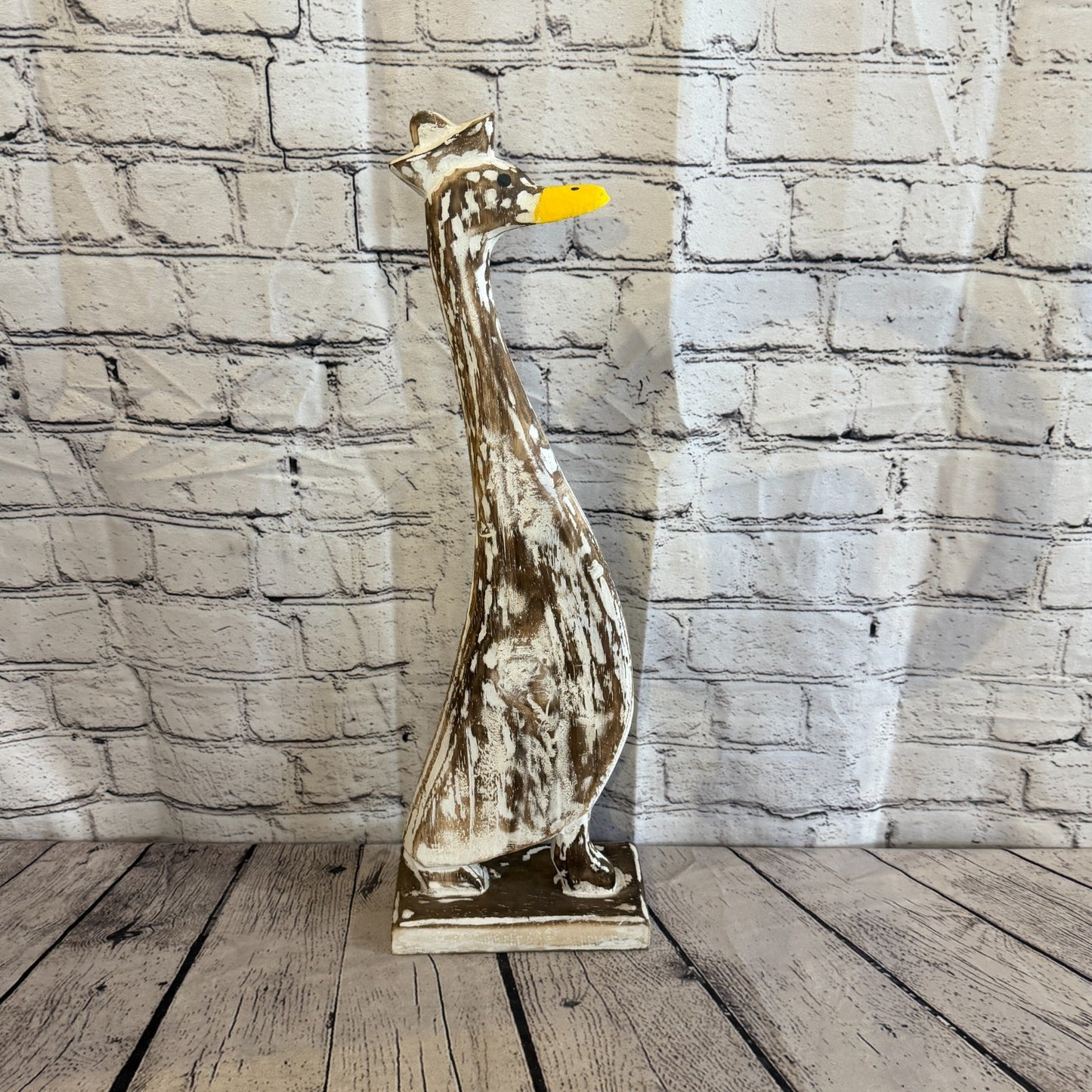 Looking Forward 50cm Tall Wooden Brown Duckling Baby Duck Shabby Wood Fairtrade3
