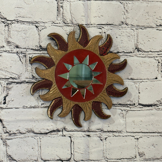 Red Burst Sun Mosaic Tile Wall Mirror 20cm x 20cm 8 Inches Handmade Fairtrade0