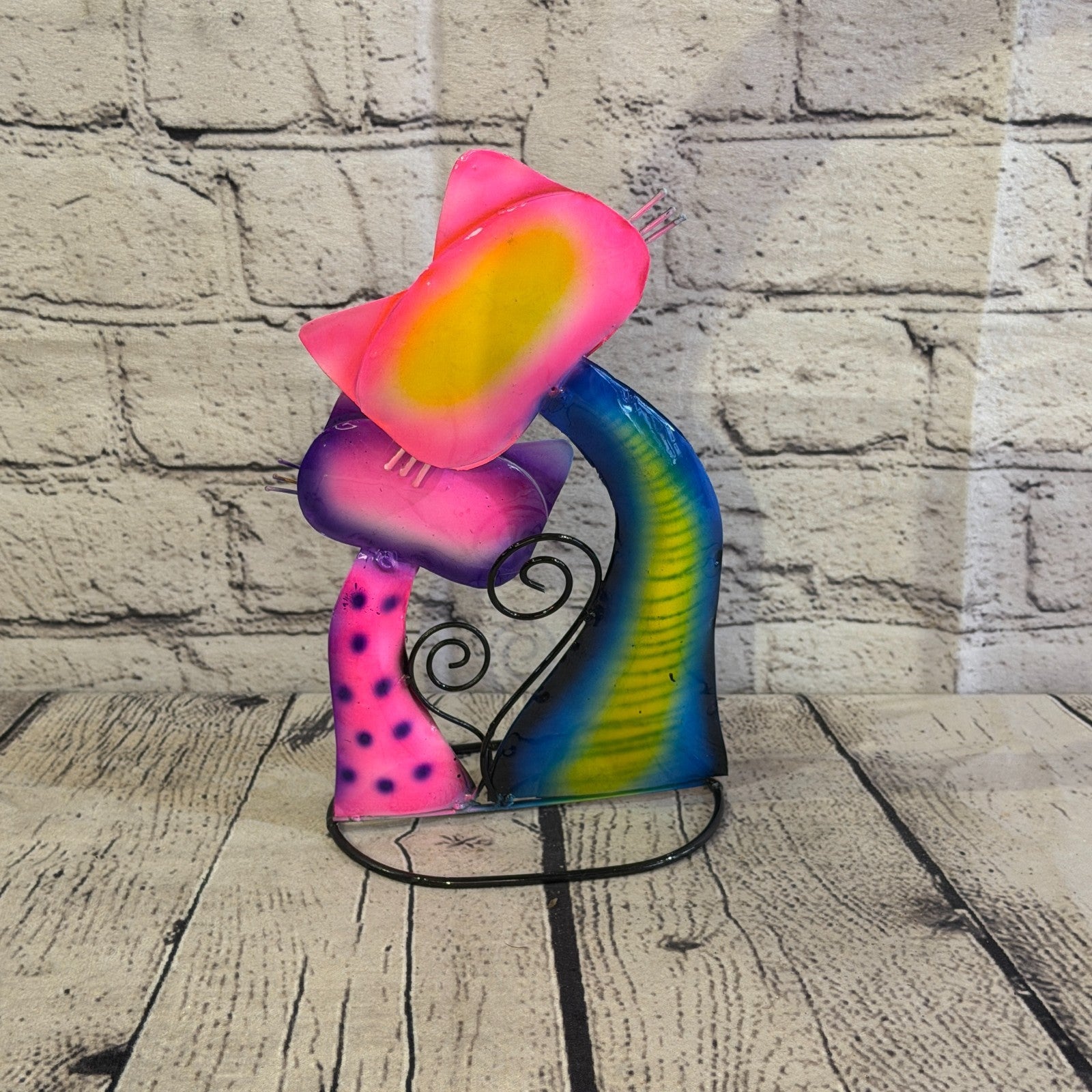 25cm x 15cm Double Cat Bright Vibrant Metal Tin Standing Ornament Statue4