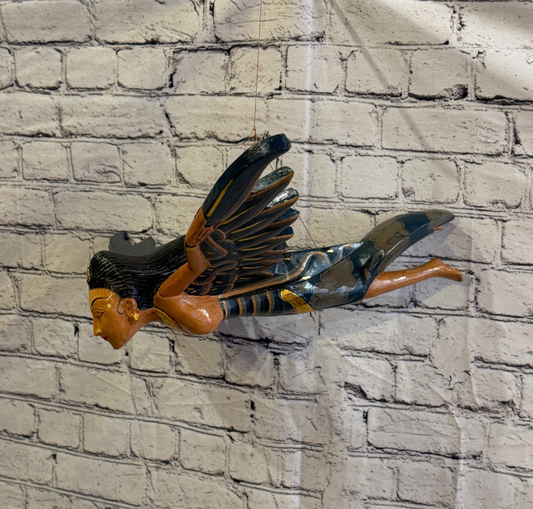35cm Black Sita Hindu Folk Art Carved Wood Flying Winged Mobile Spirit Guardian0