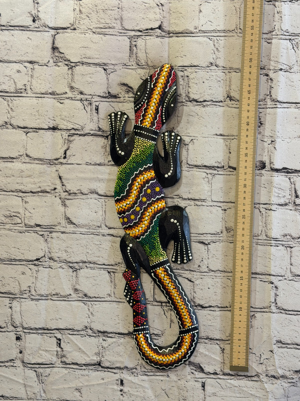 50cm Gecko Carved Wooden Dot Painted Ethnic Tribal Tiki Wall Art No 2 New4