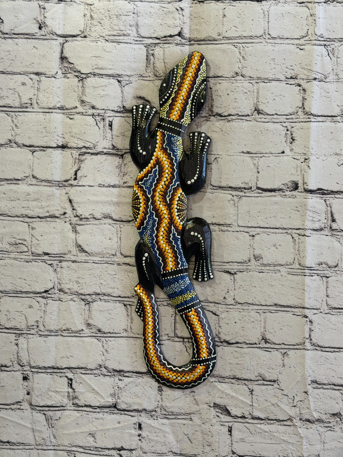 50cm Gecko Carved Wooden Dot Painted Ethnic Tribal Tiki Wall Art No 1 New2