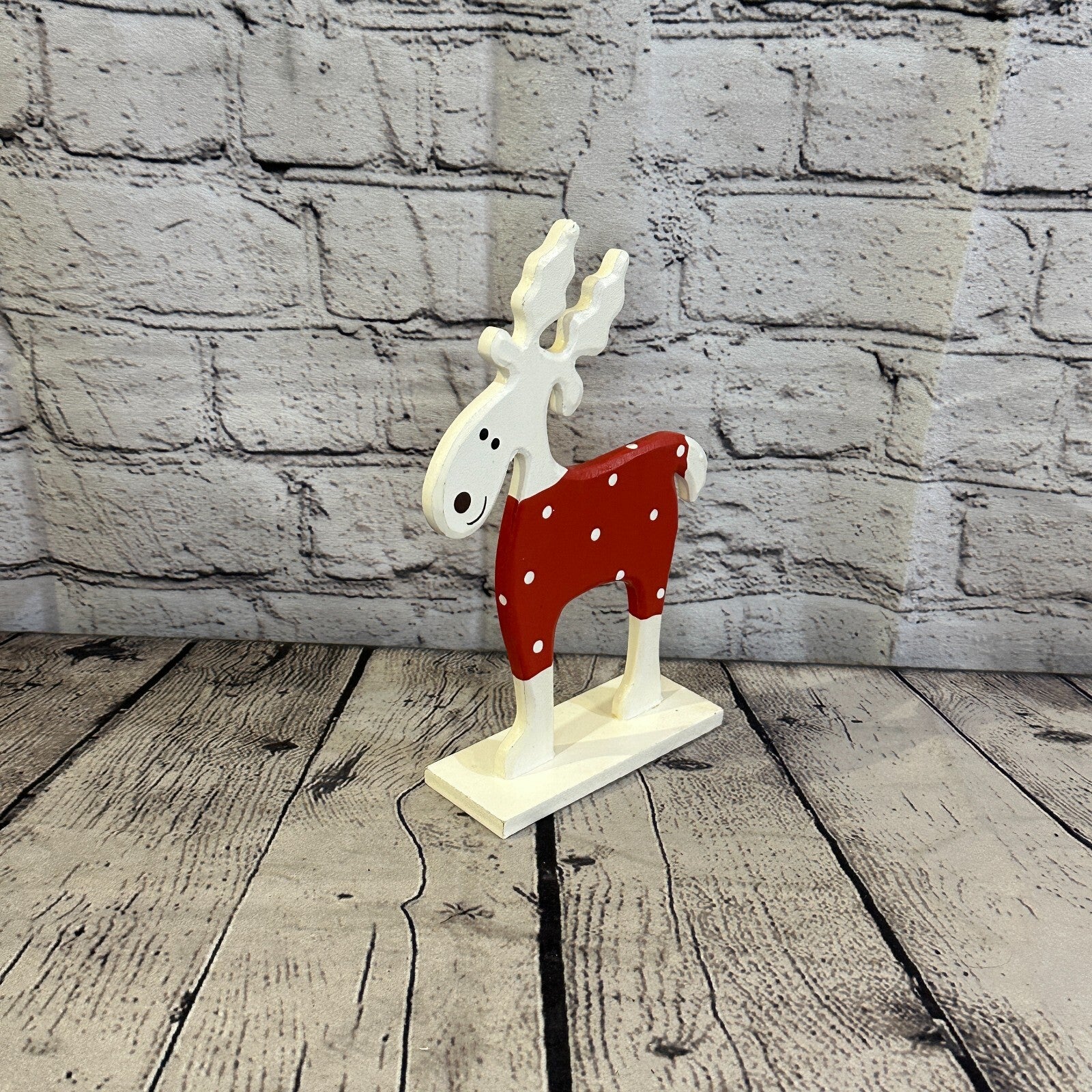 22cm x 14cm Red Handcrafted Wood Reindeer Xmas Christmas Ornament Antlers2