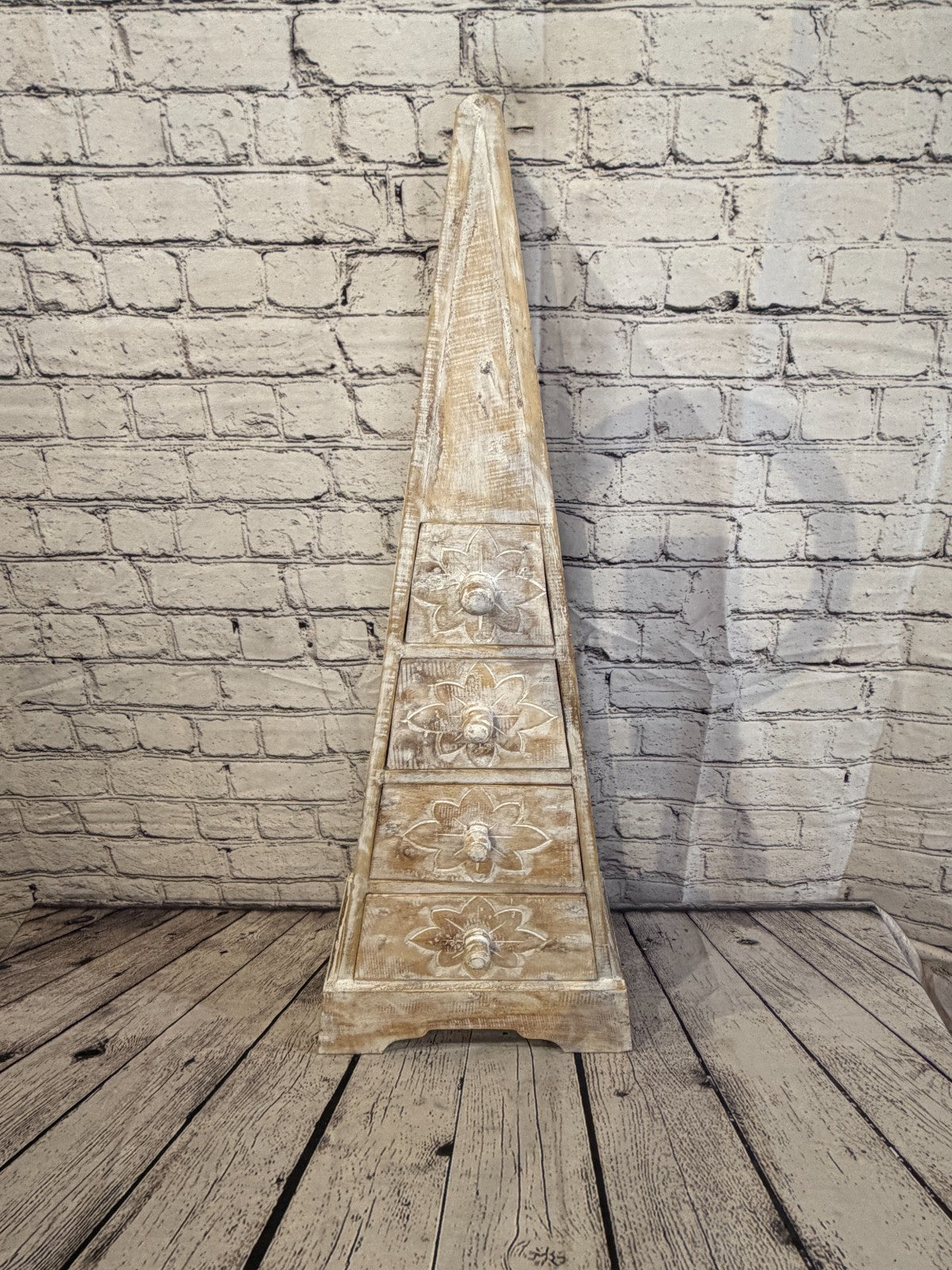 80cm x 30cm White 3 Draw Pyramid Wooden Side Cabinet Living Storage Furniture1