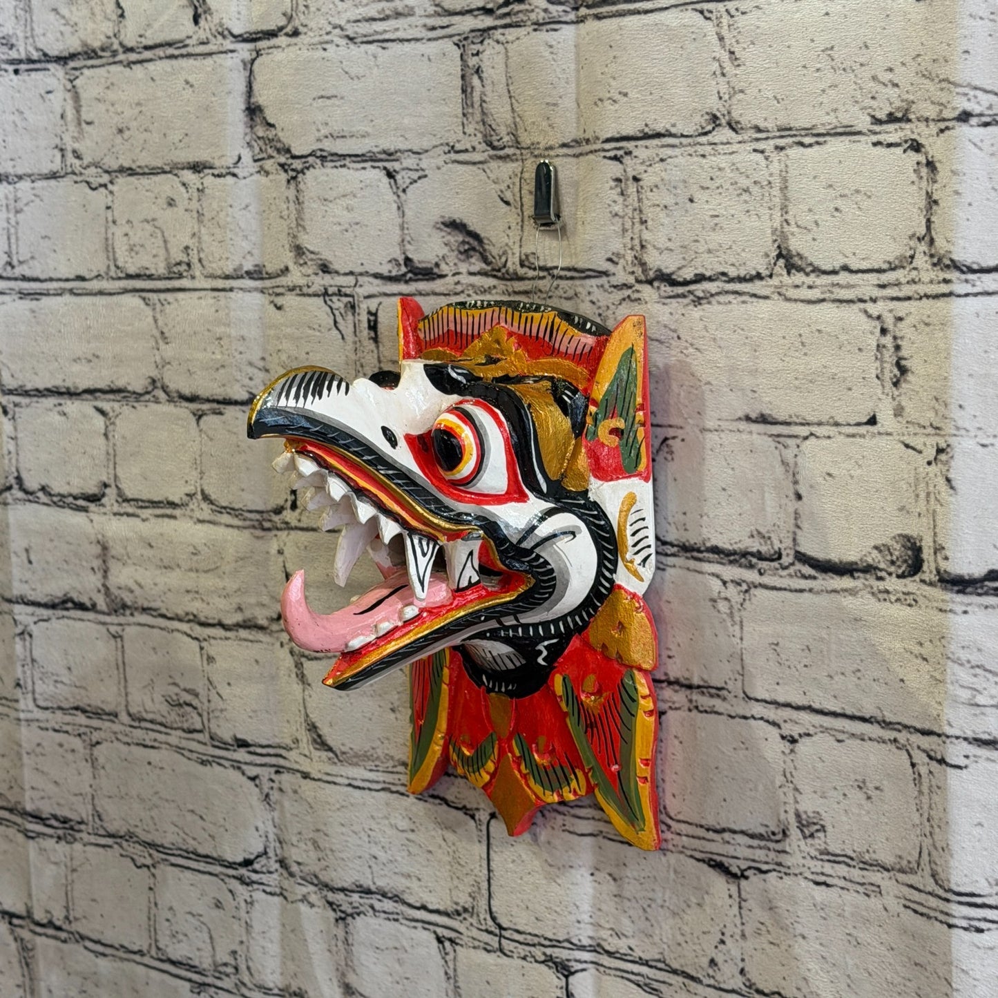 20cm Garuda White Demon Dragon Hindu Deity Wooden Hand Carved Mask Painted1