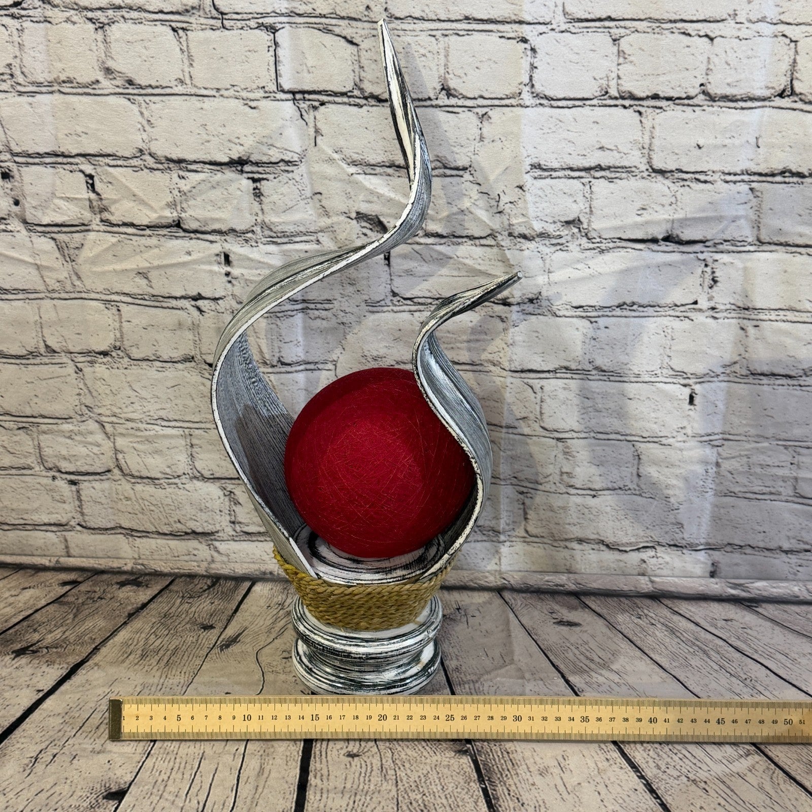 Red Light Silver Natural 50cm Tall Leaf Lamp Twist LED UK Mains Plug Design 106