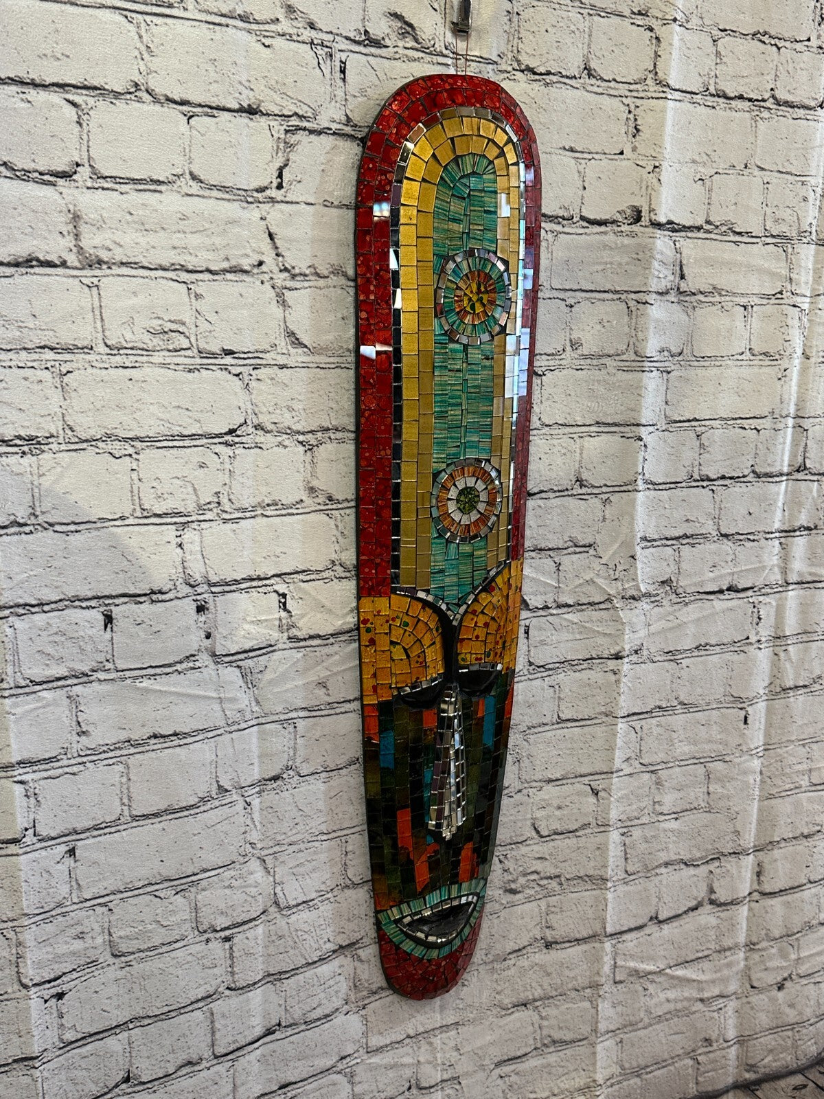 80cm Mosaic Mirror Mask Carved Painted Ethnic Tribal Wall Art Handmade Design 40