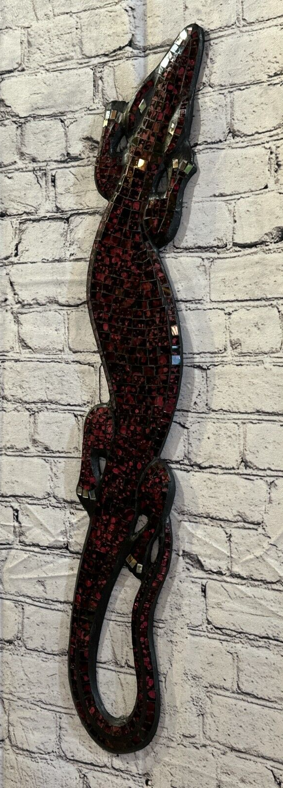 80cm Gecko Cherry Red Mosaic Wall Hanging Wooden Ornaments Wood Carving1