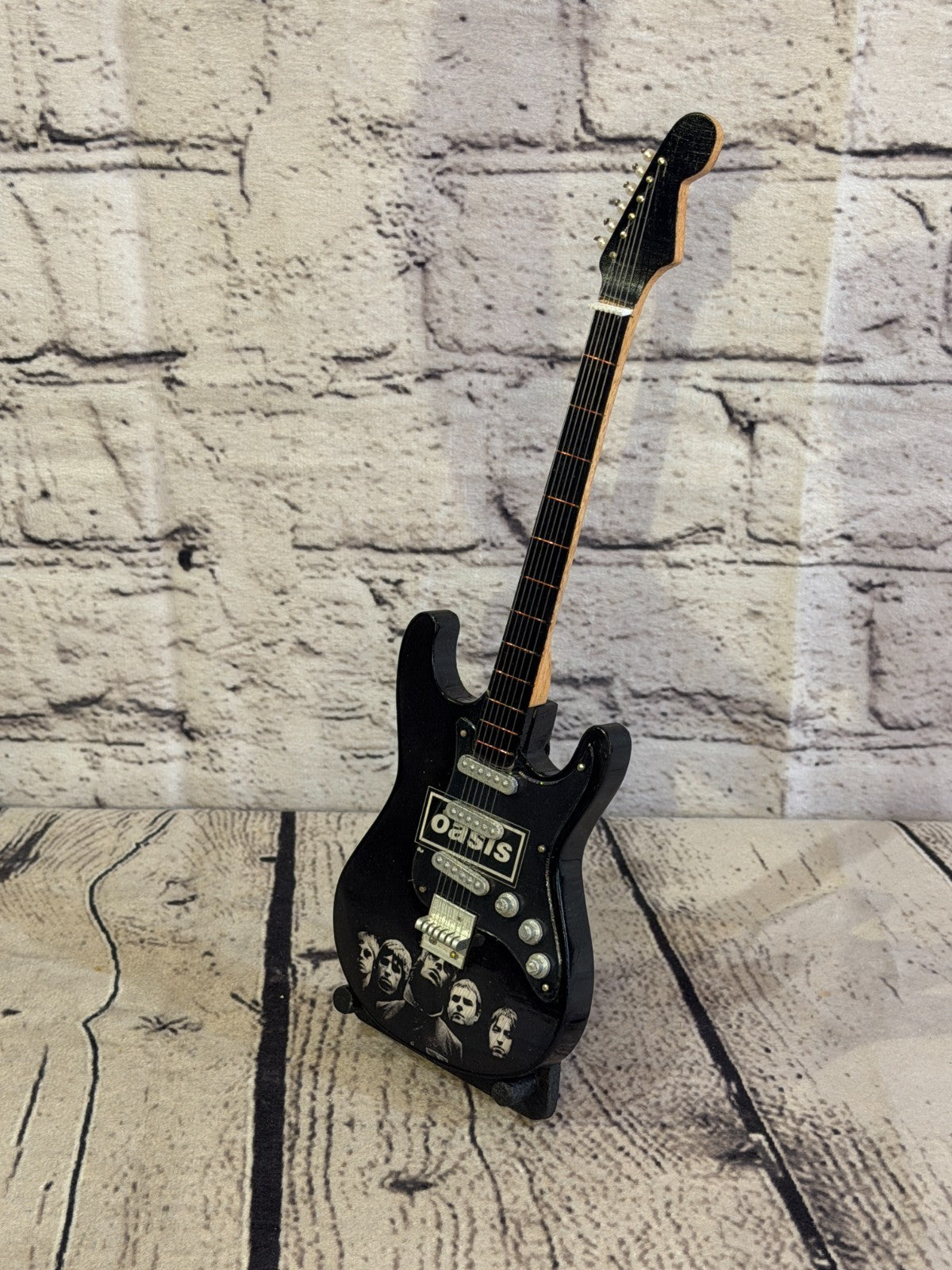 Miniature 25cm Guitar Oasis Black Band Guitar on Stand Band Gift Display0