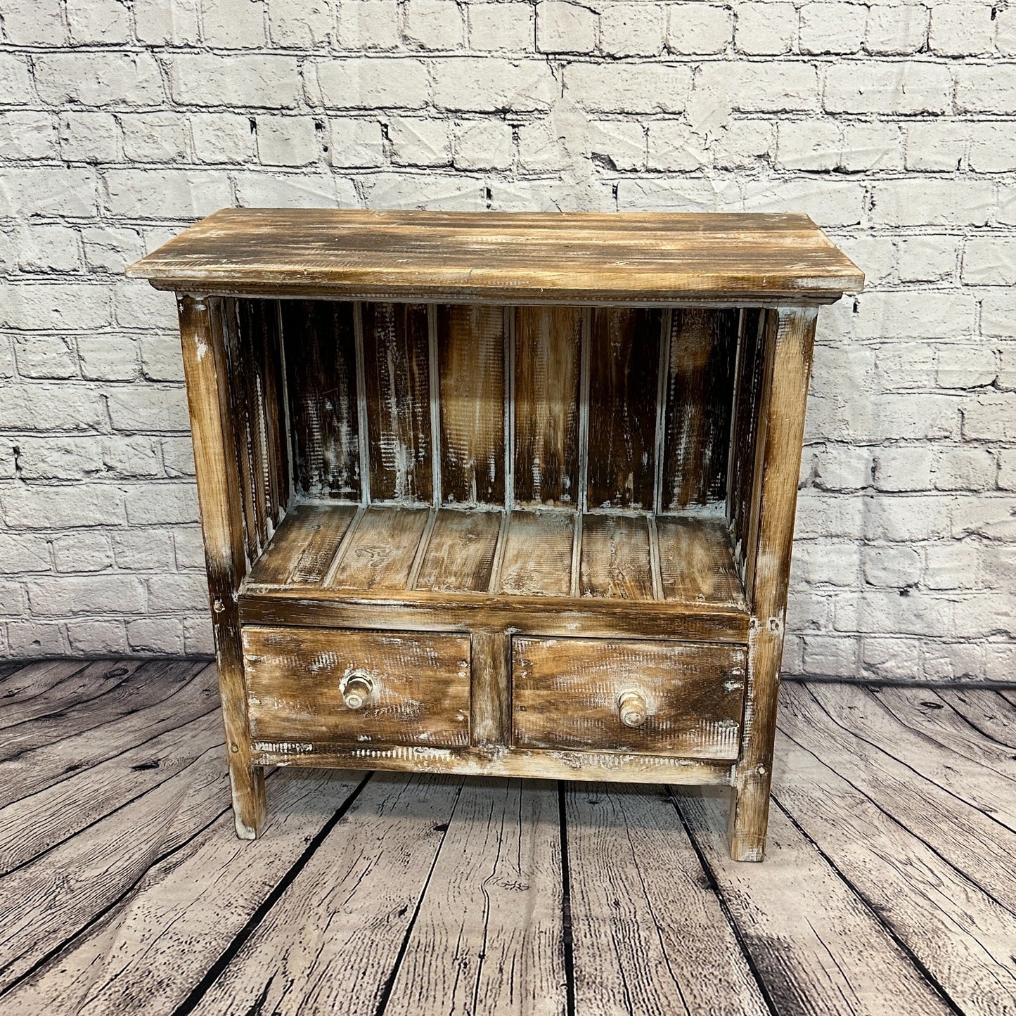 60cm x 60cm Brown 2 Draw Wooden Side Cabinet Living Hallway Storage Furniture1