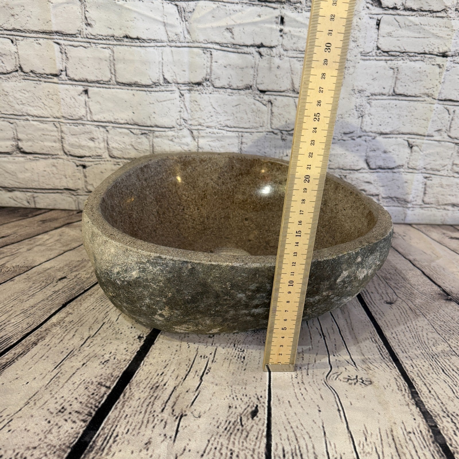 34cm x 33cm Wash Basin Bathroom Counter Top Washing River Stone Bowl Sink No 305
