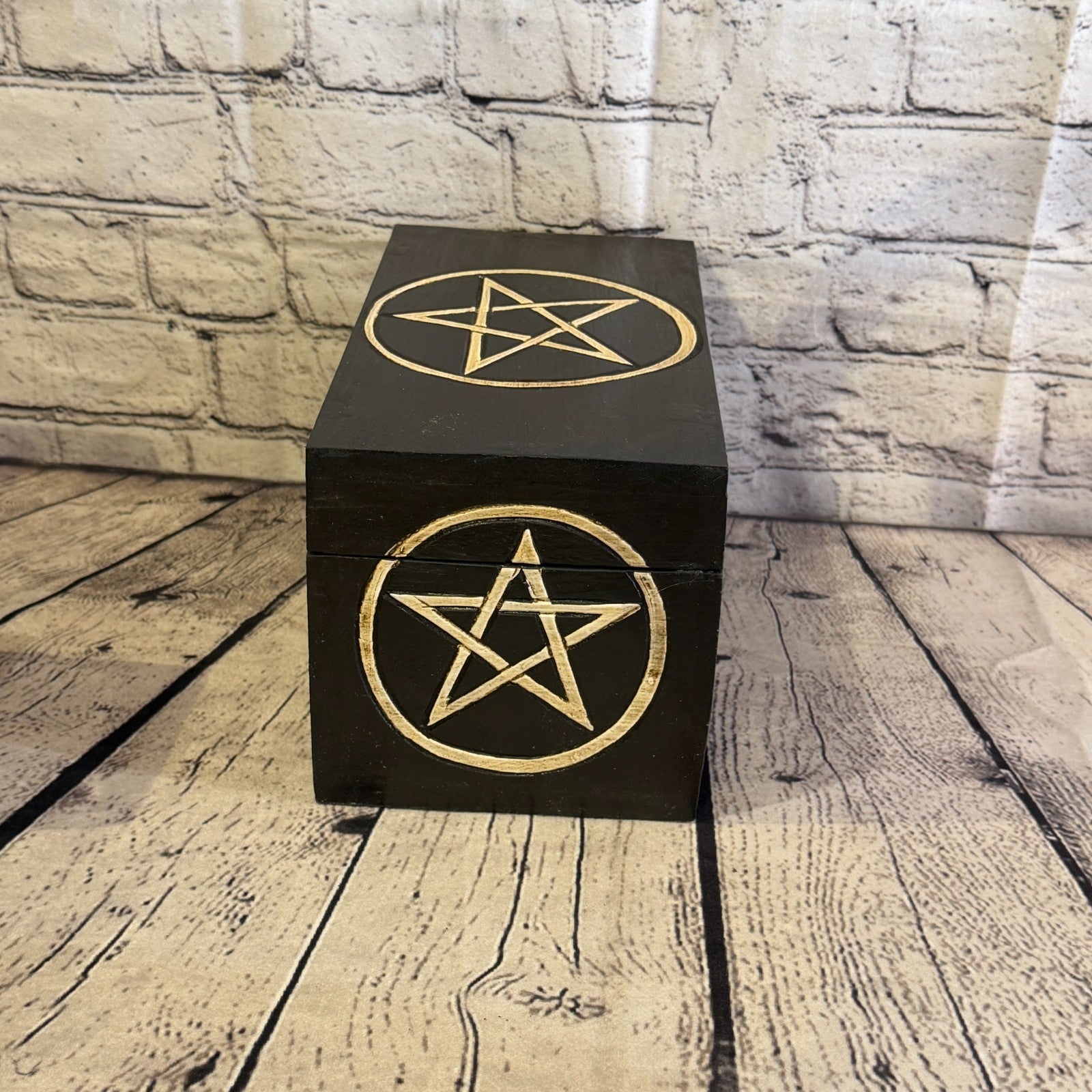 24cm x 14cm x 14cm Wood Gothic Pentagram Skull Coffin Jewellery Trinket Box3