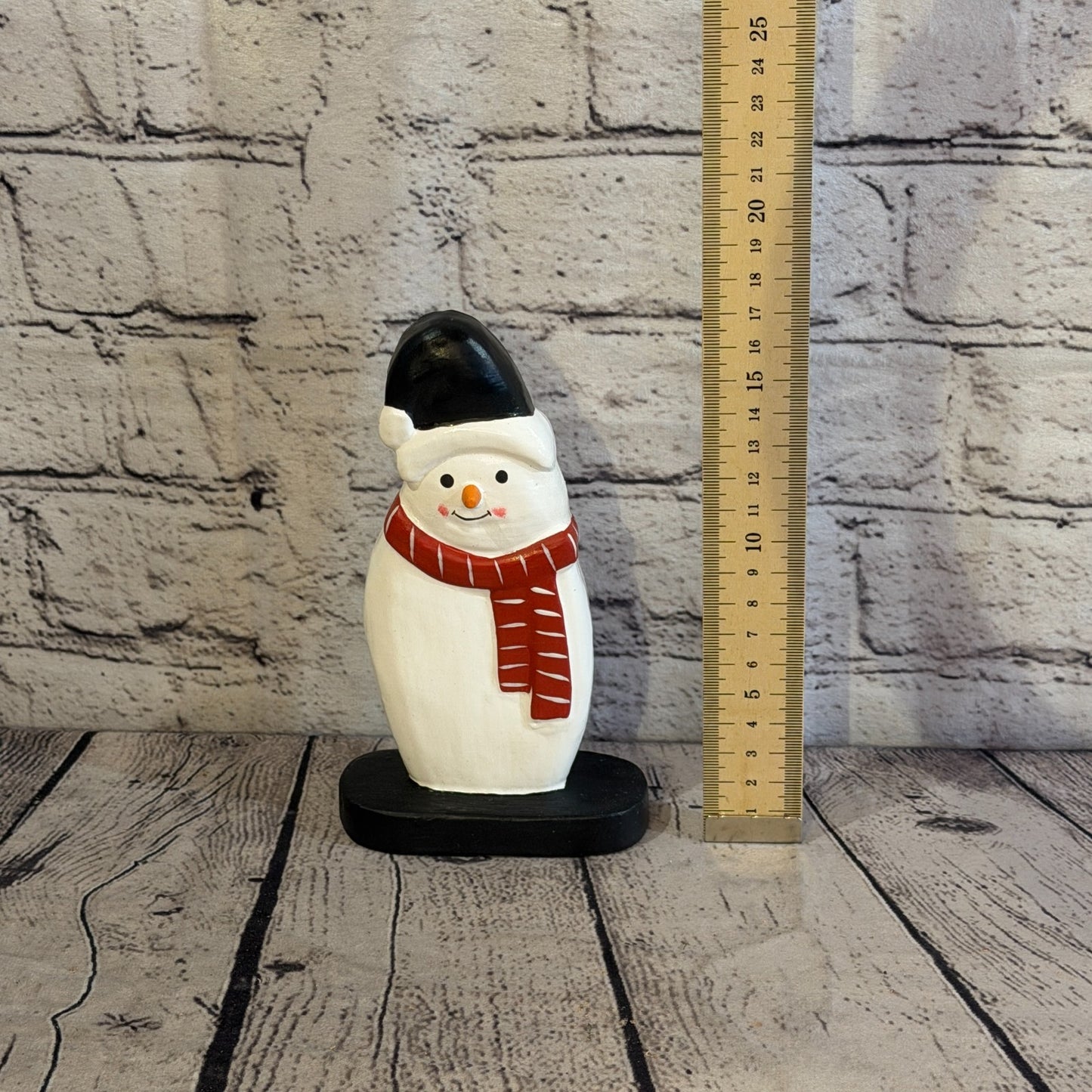 18cm x 10cm Black Flat Top Hat Snowman Handcrafted Wood Xmas Christmas Ornament5