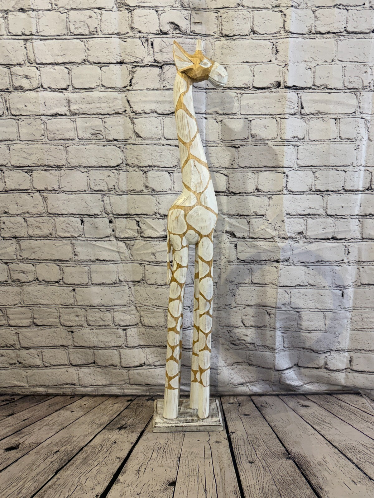 80cm White Dot Wooden Giraffe Standing Single Carved Solid Wood Giraffe Handmade3