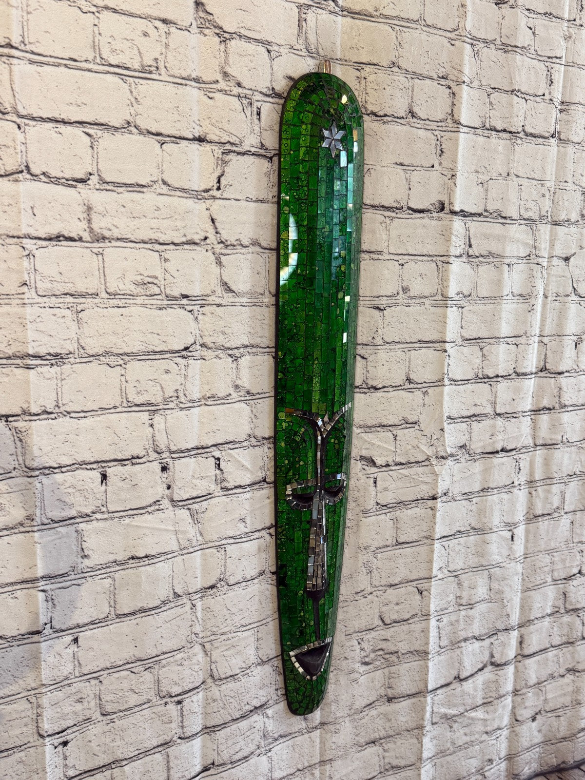 80cm Mask Green Mosaic Wall Hanging Wooden Ornaments Wood Carving0
