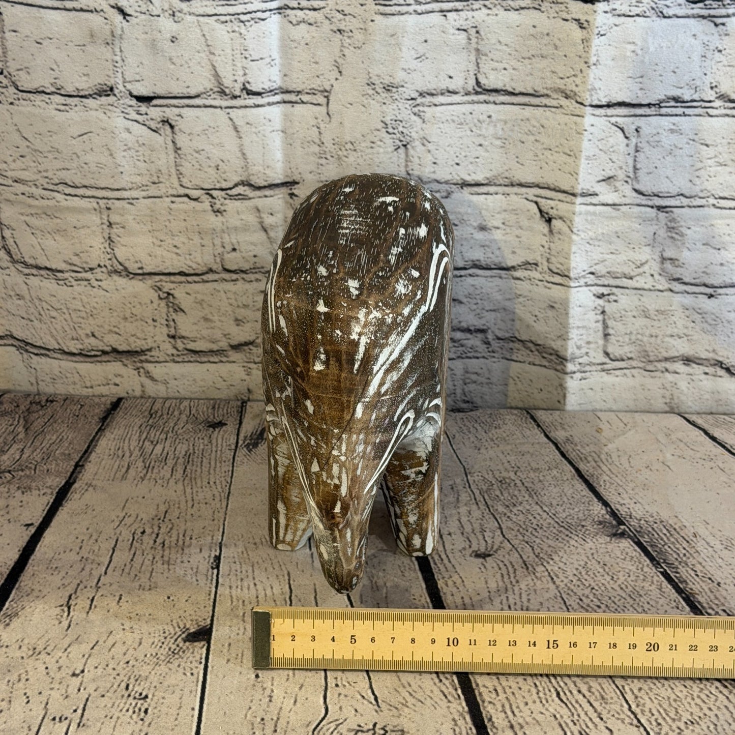 20cm x 25cm Brown Wood Wooden Standing Elephant Hand Carved Painted Statue8