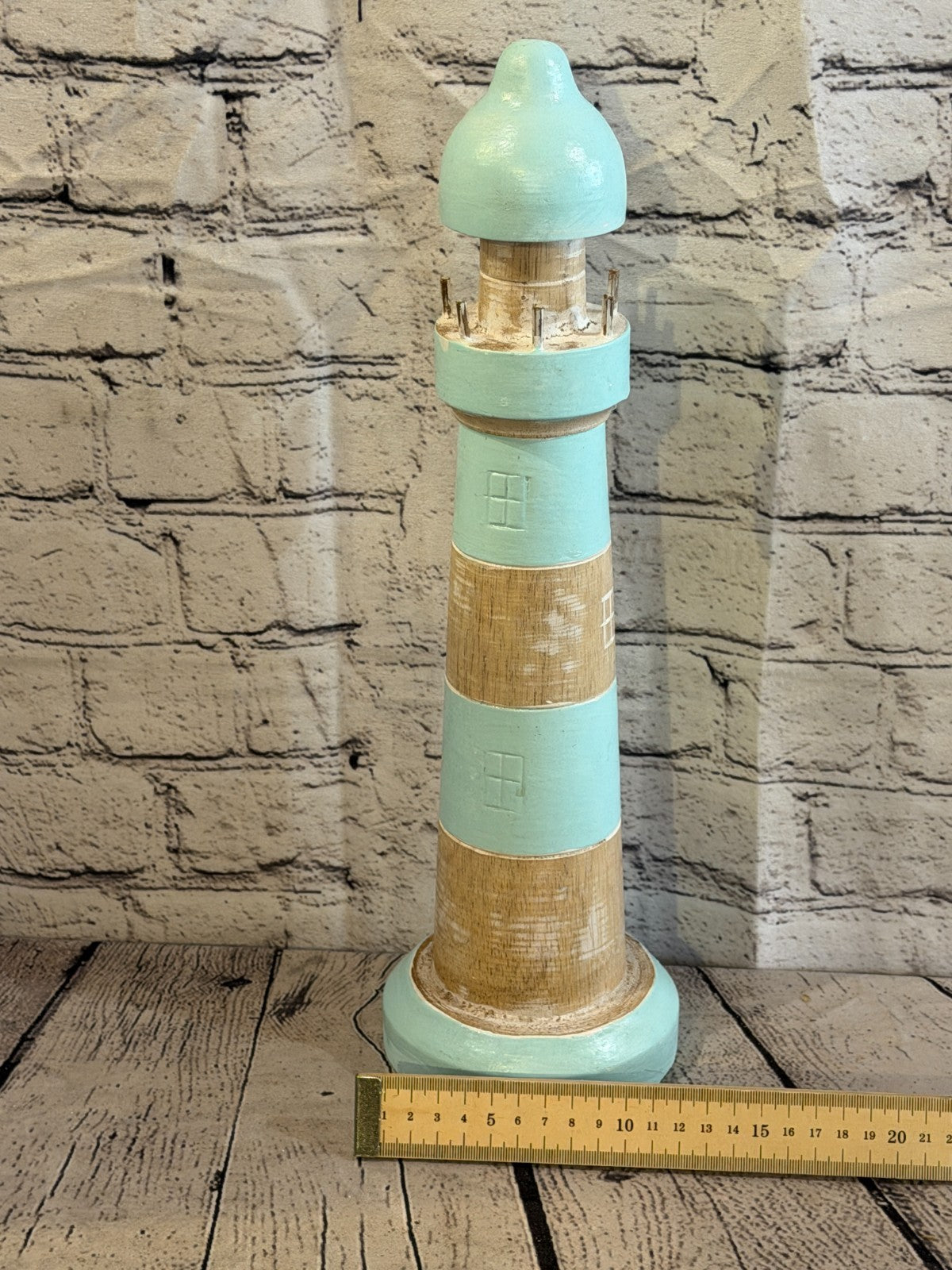 40cm Green White Wooden Lighthouse Ornament Nautical Coastal Sculpture Statue5