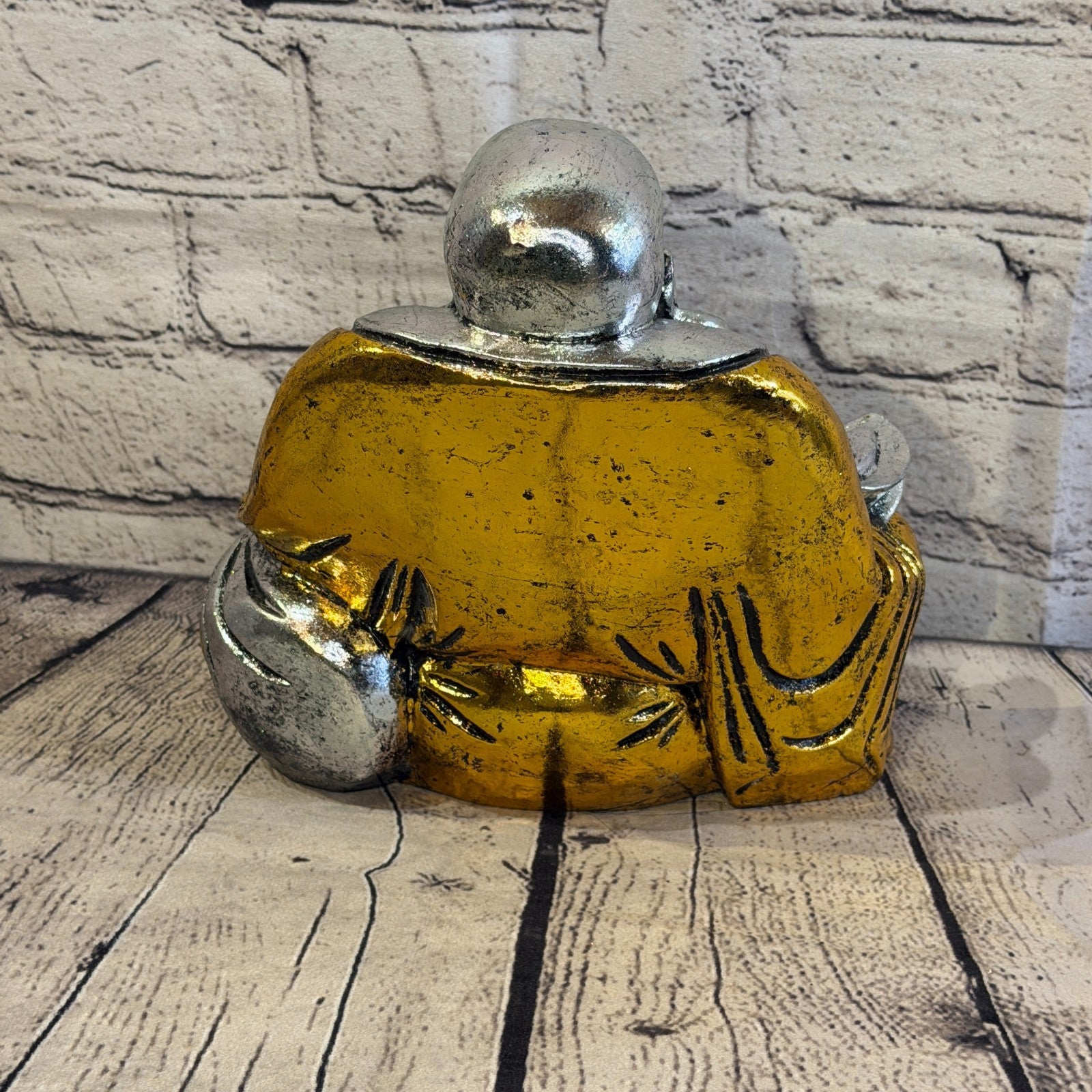 Silver And Gold 20cm x 20cm Large Chinese Buddha Sitting On Lotus Statue Resin4
