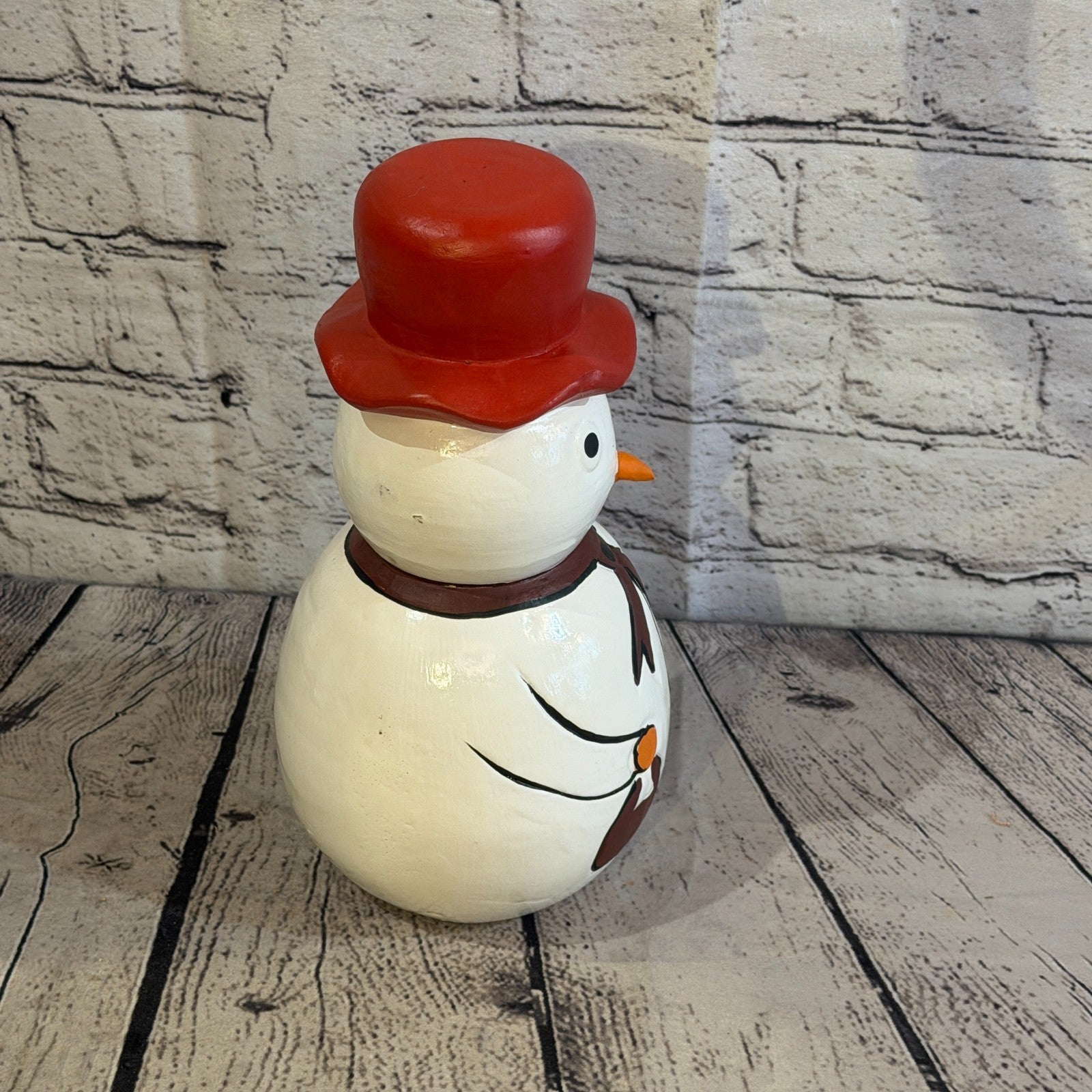 25cm x 12cm Red Top Hat Snowman Handcrafted Wood Xmas Christmas Ornament3