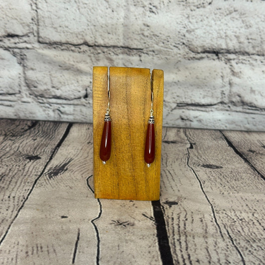 Carnelian Drop Solid Stone 925 Silver Dangle Drop Earrings Jewellery0