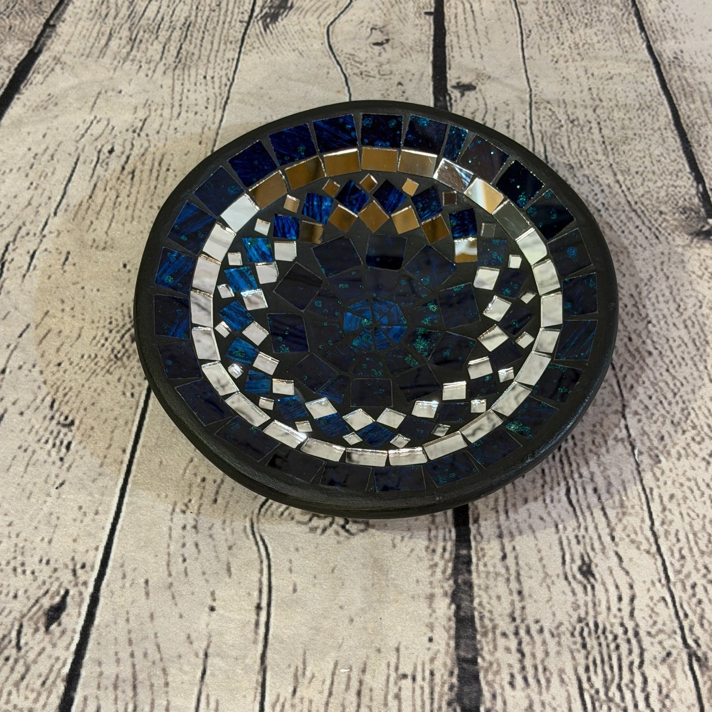20cm Indigo Blue Round Mirror Mosaic Handmade Ceramic Glass Tile Bowl Fruit0