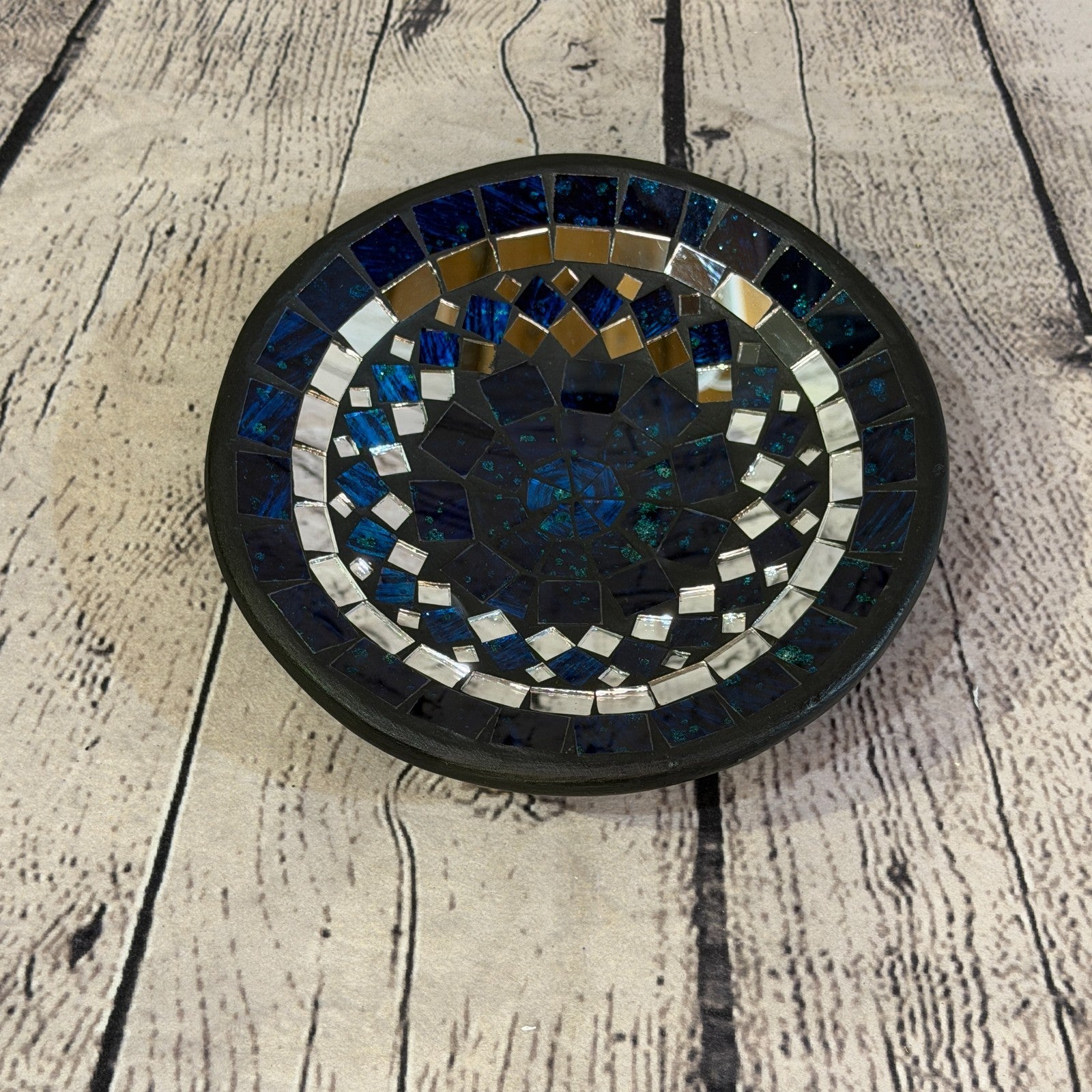 20cm Indigo Blue Round Mirror Mosaic Handmade Ceramic Glass Tile Bowl Fruit0
