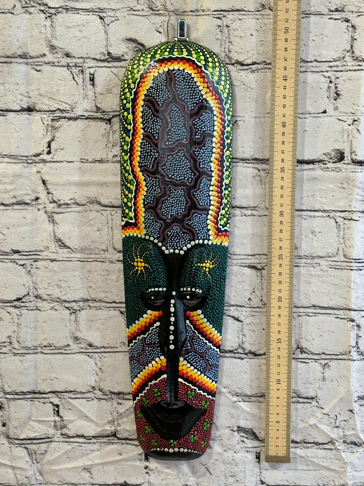 50cm Mask Carved Wooden Dot Painted Ethnic Tribal Tiki Wall Art Handmade No 14