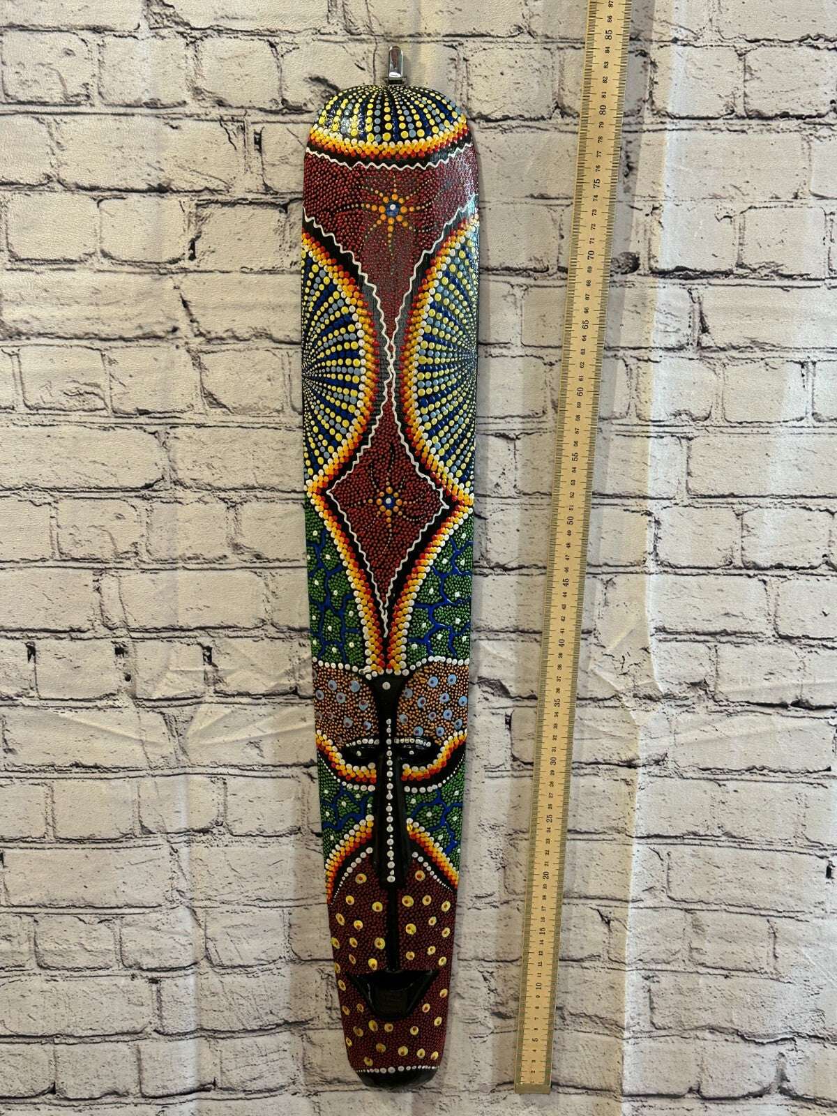 80cm Mask Carved Wooden Dot Painted Ethnic Tribal Tiki Wall Art Handmade No 24