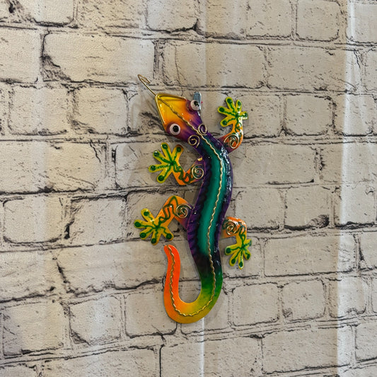 50cm x 15cm Green Gecko Lizard Metal Tin Wall Hanging Ornament Painted Statue0