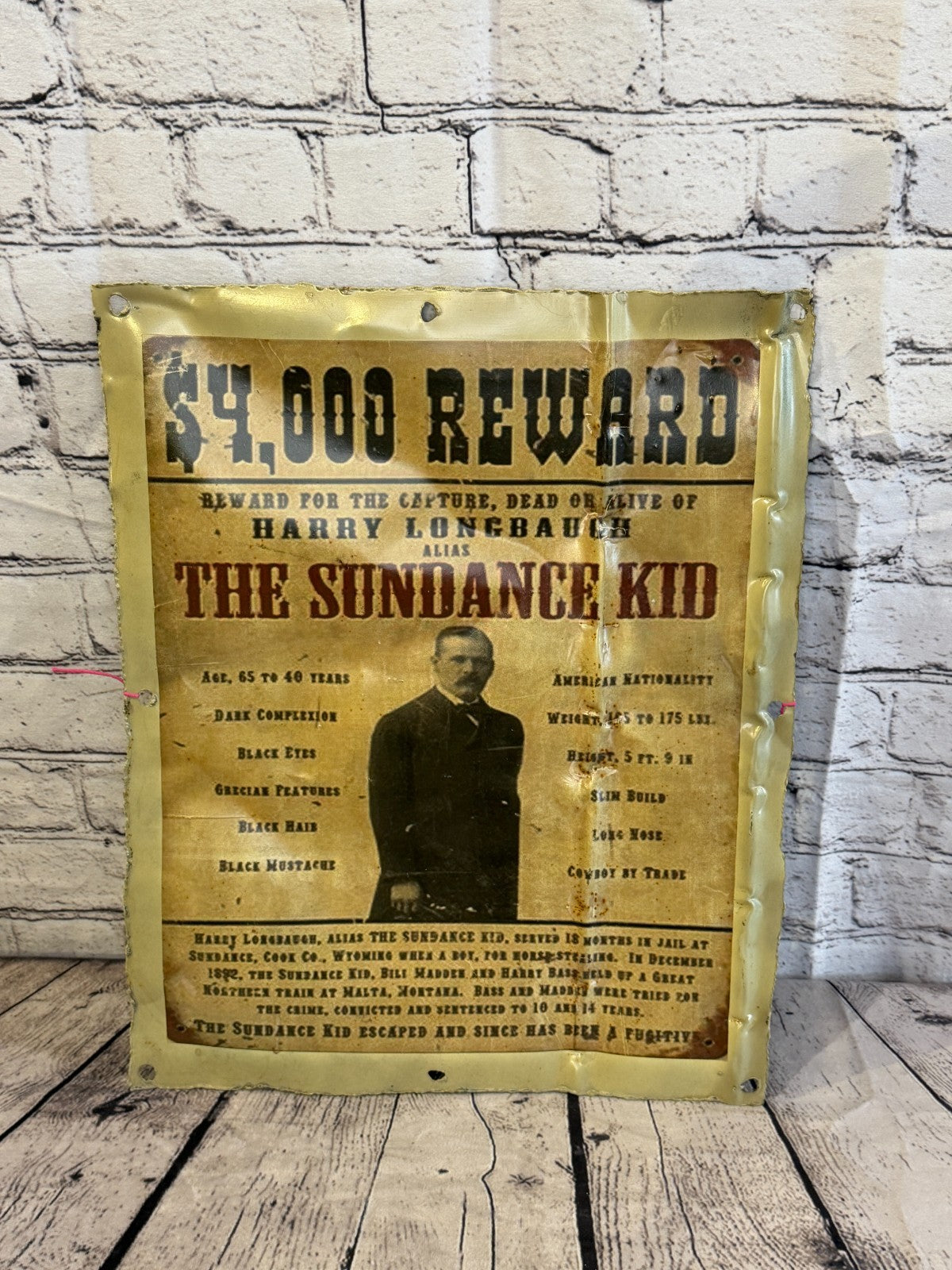 Sundance Kid Wanted Poster Advert Wall Plaque 42cm x 36cm Vintage Retro Tin Sign3