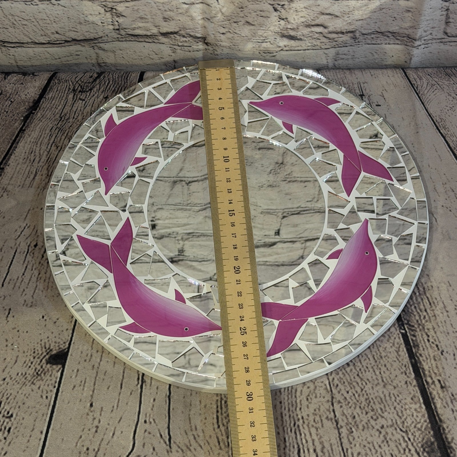 Pink Dolphin Mosaic Tile Wall Mirror 30cm x 30cm 12 Inches Handmade4