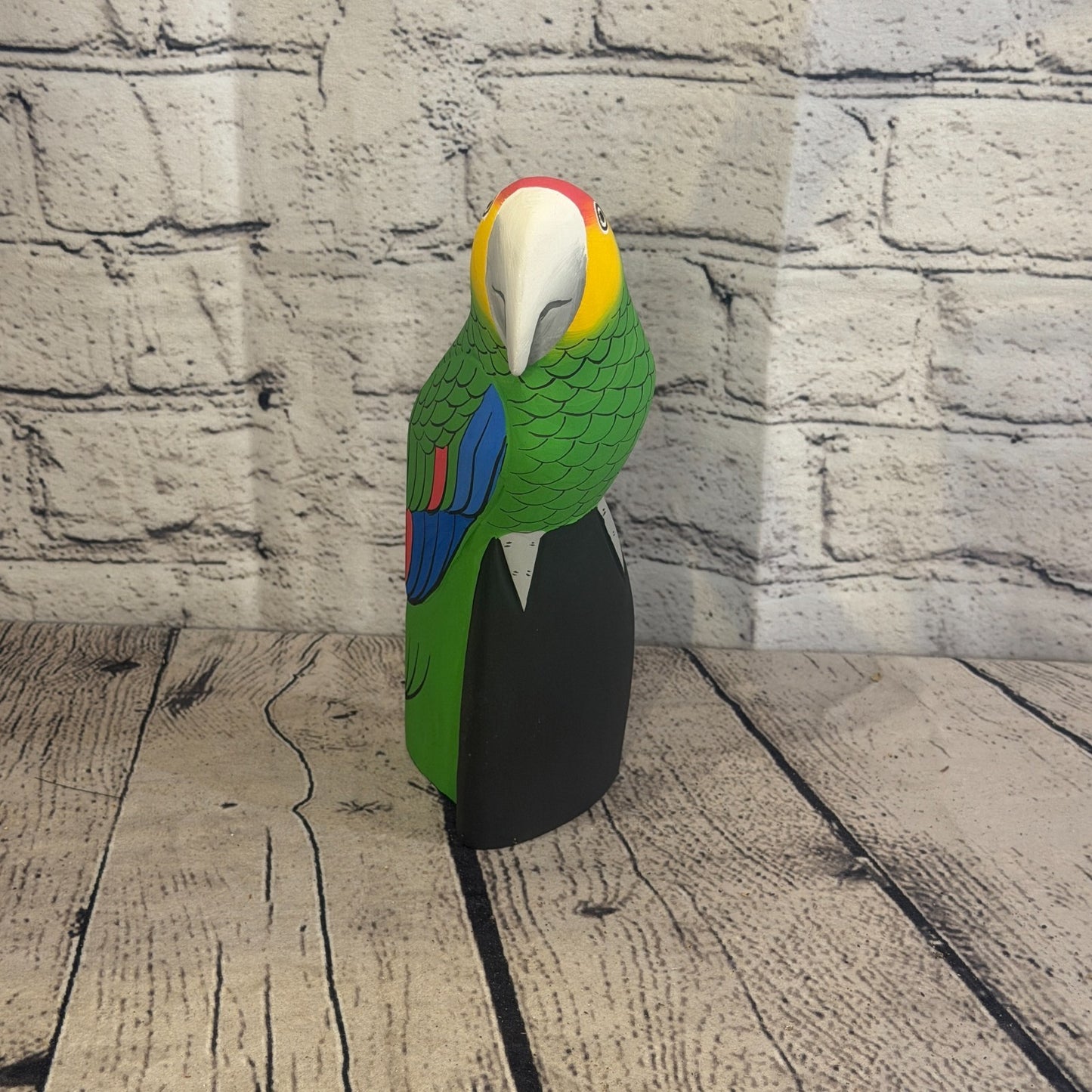 20cm Bright Green Parrot Bird Ornament Statue Fair Trade Hand Made Carved Wood1